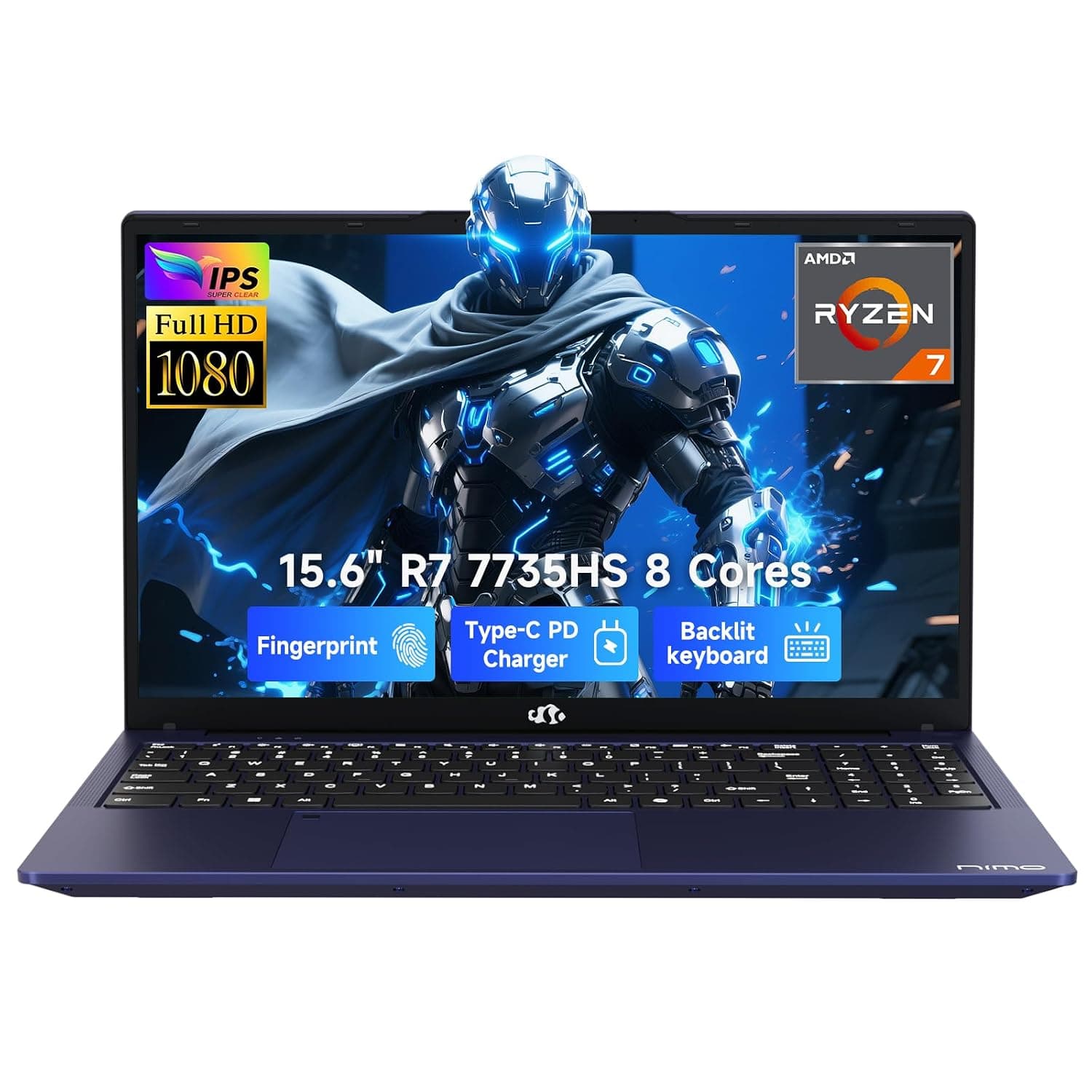 NIMO 15.6" IPS FHD-Gaming-Laptop, 8 Cores Ryzen 7 7735HS 32GB DDR5 RAM 1TB SSD (Beats i7-12650H) Computer with Radeon 680M 100W Type-C Charger Backlit Keyboard Fingerprint, for Gaming Business