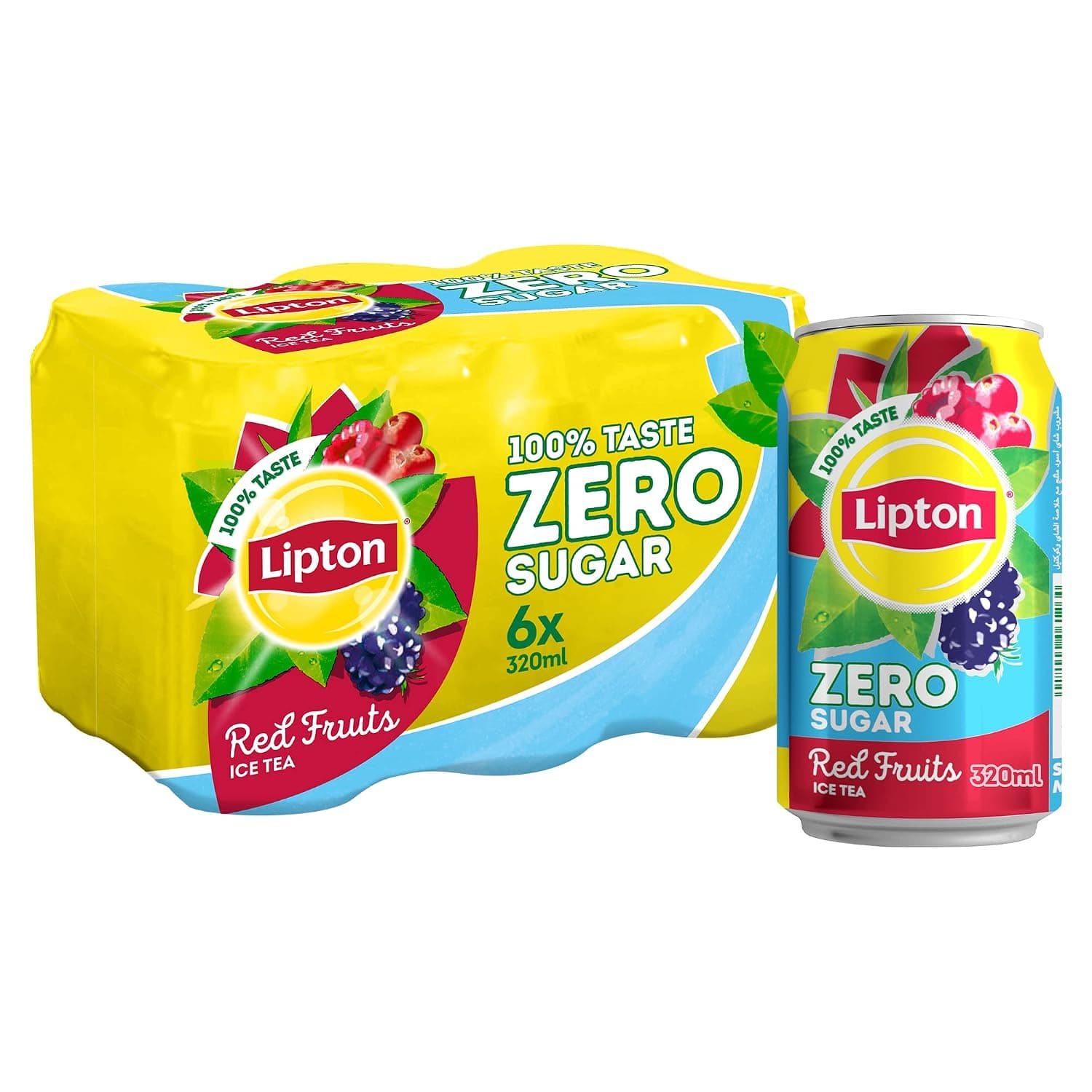 Lipton Tea Zero Sugar, Red Fruits Iced Tea, 320 ml Pack of 6