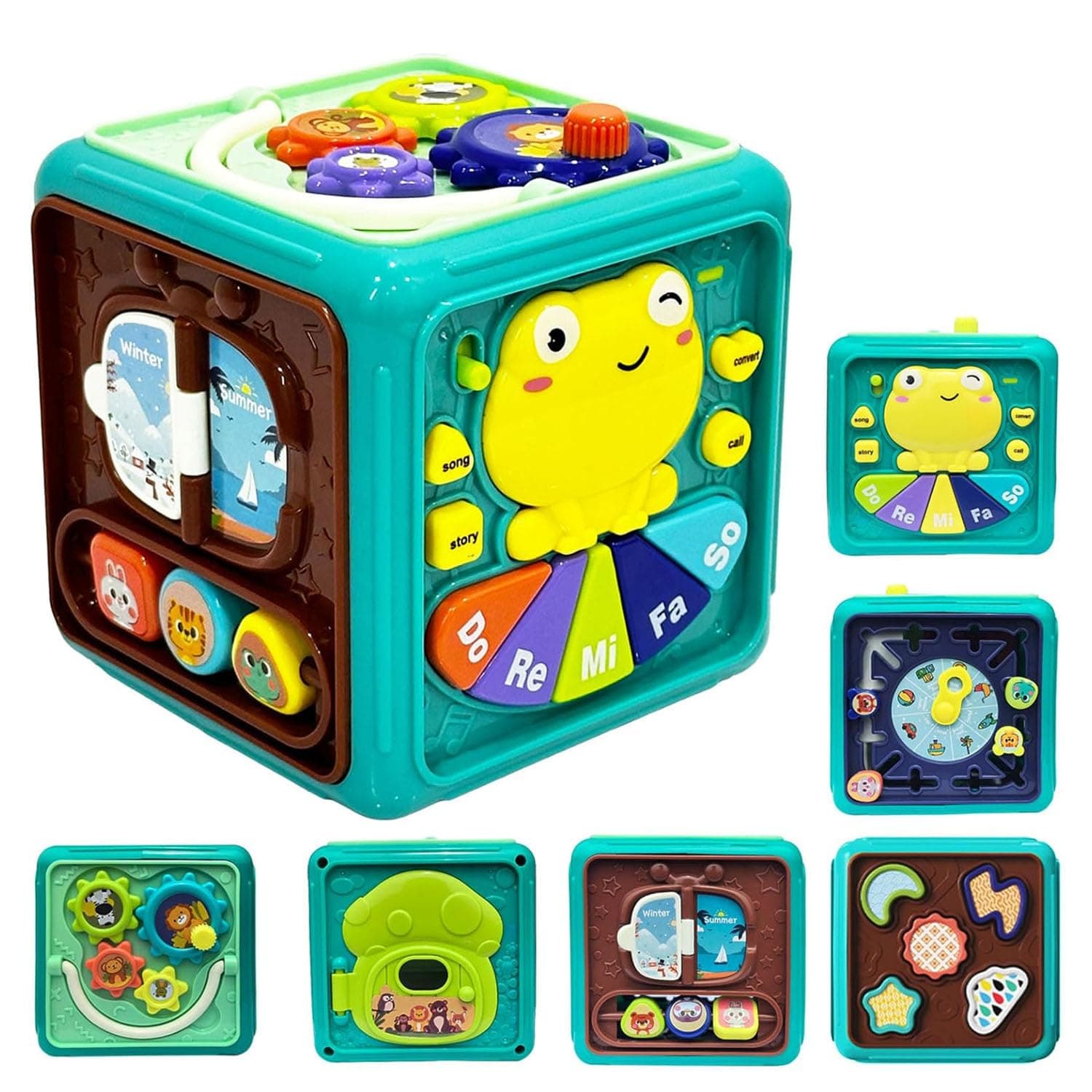 Joyzzz Activity Cube Baby Toy, 6 in 1 Kids Toddler Sensory Toys for 6-12 Months Plus, Shape Sorter Educational Toys with Music, Travel Activities Busy Board Cube for Boys Girls 1st Birthday Gifts