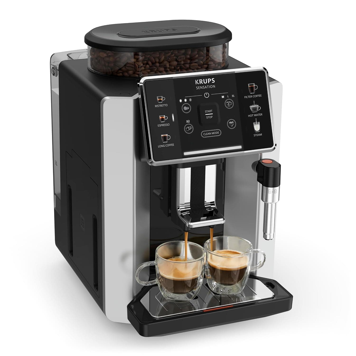 KRUPS Sensation C90, Full Automatic Coffee Machine, Easy To Use And To Maintain, Lighting Alerts, Convenient Cleaning, Silver, EA910EM0
