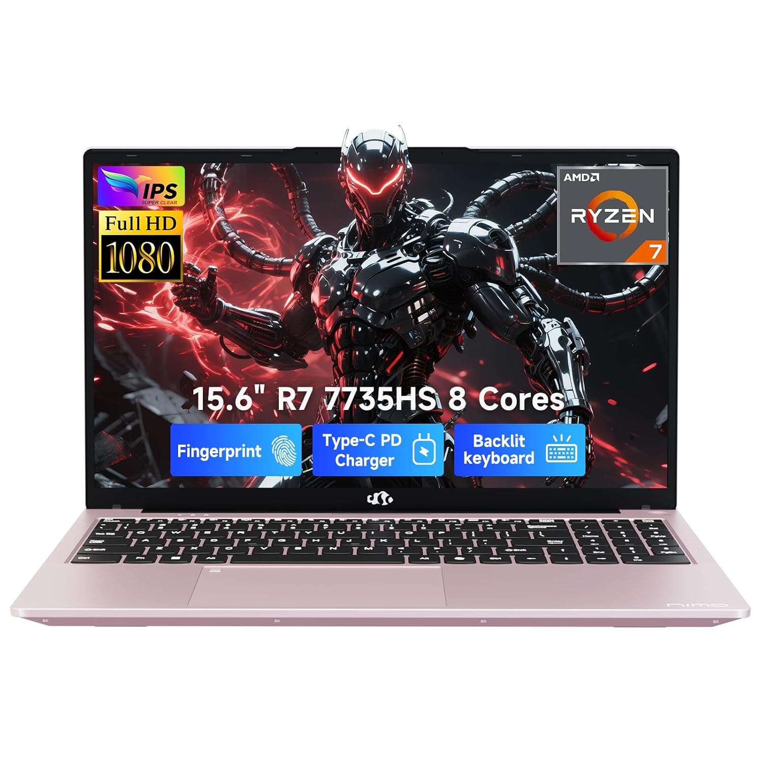 NIMO 15.6" IPS FHD Gaming Laptop, 8 Cores Ryzen 7 7735HS 16GB DDR5 RAM 1TB SSD (Beats i7-12650H, Up to 4.75GHz) Computer with Radeon 680M 100W Type-C Backlit Keyboard Fingerprint Unlock