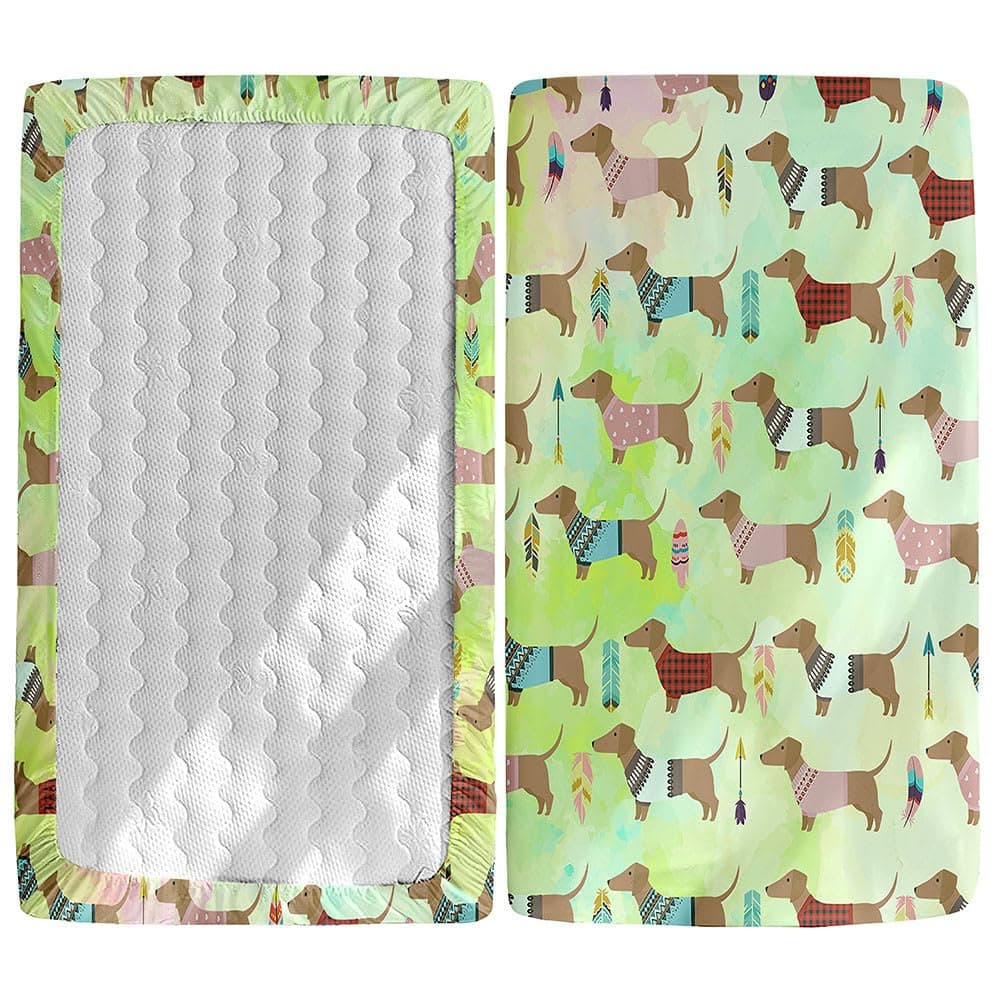 Morbuy Kawaii Dog Cot Bed Sheets with Corners for Cot, Cot Sheets with Elasticated Corners, Crib Sheets for Babies, Girls and Boys (Green Base, 85 x 51 cm)