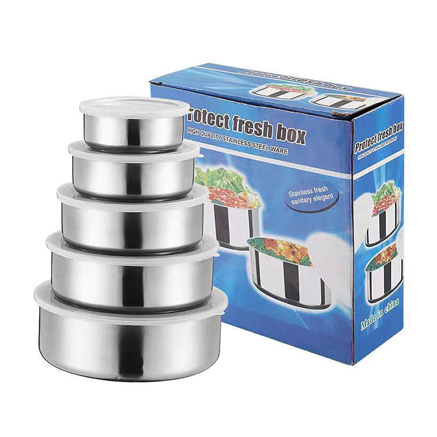 Tazweeq 5Pcs Stainless Steel Food Container, Durable Tiffin Boxes, Stackable Airtight Meal Prep Food Containers for Kitchen & Pantry, Leakproof, Reusable Metal Bento Lunch Box