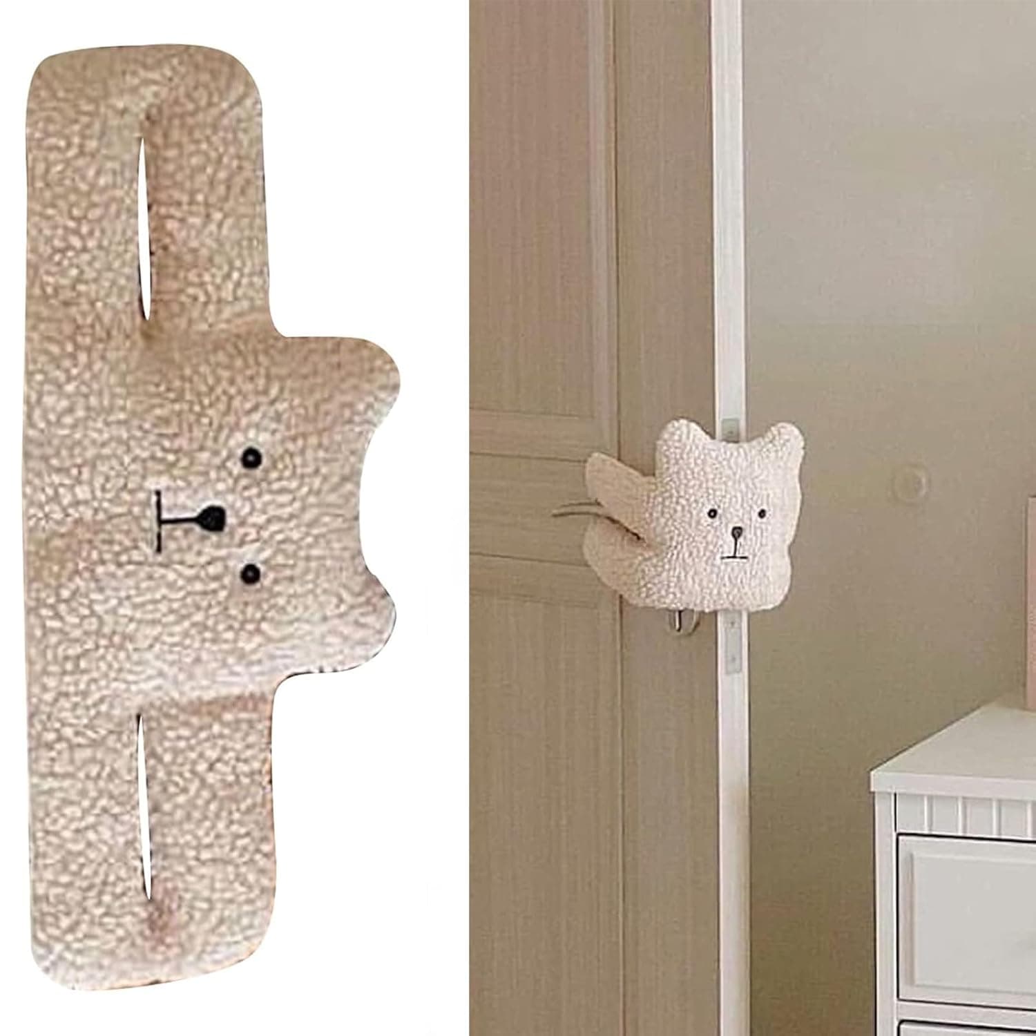 Tazweeq Cute Door Slam Stopper, Baby Anti Pinch Door Pinch Guards, Lamb Cashmere PP Cotton Material, for Nursery Light Sleepers, Practical Home Safety Accessory, Little Bear Style