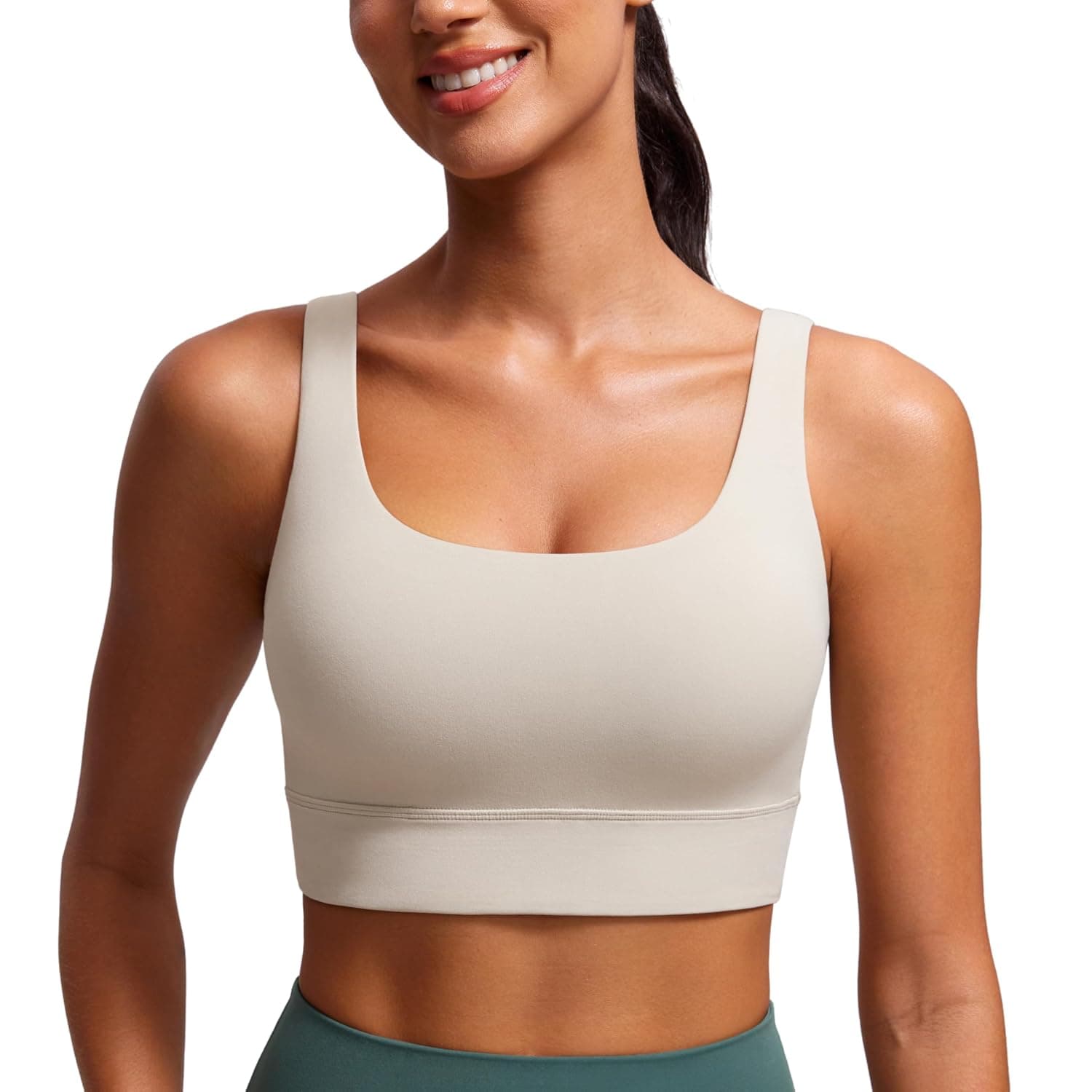 CRZ YOGA Womens Butterluxe U Back Sports Bra - Scoop Neck Padded Low Impact Workout Yoga Bra with Built in Bra