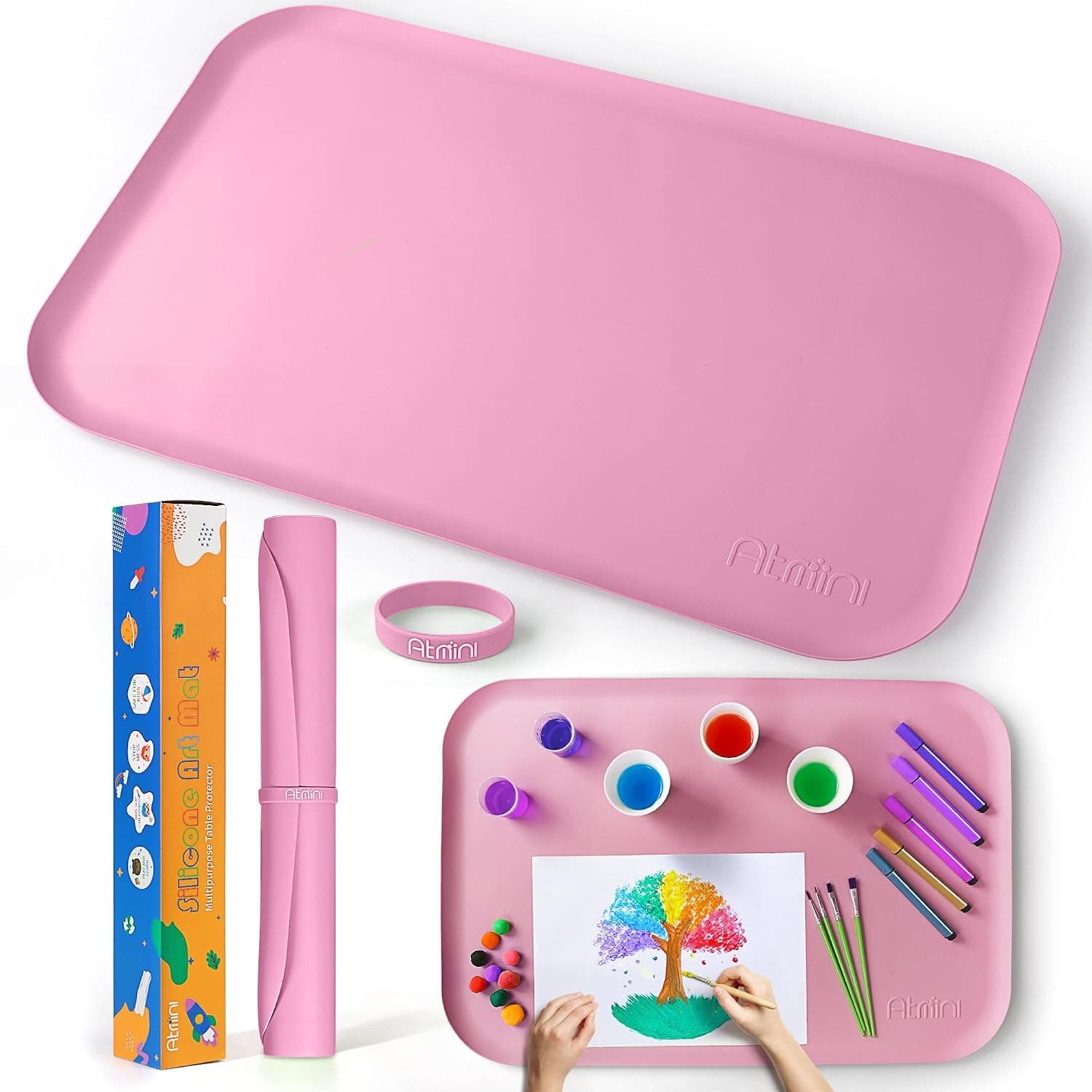 Silicone Mat 24 x 16 Inches, Silicone Mats for Crafts, Sand Art, Painting, Resin, Handmade Jewellery, Drawing, Multi-Purpose Table Mat with Raised Edges to Keep Clean (Pink)