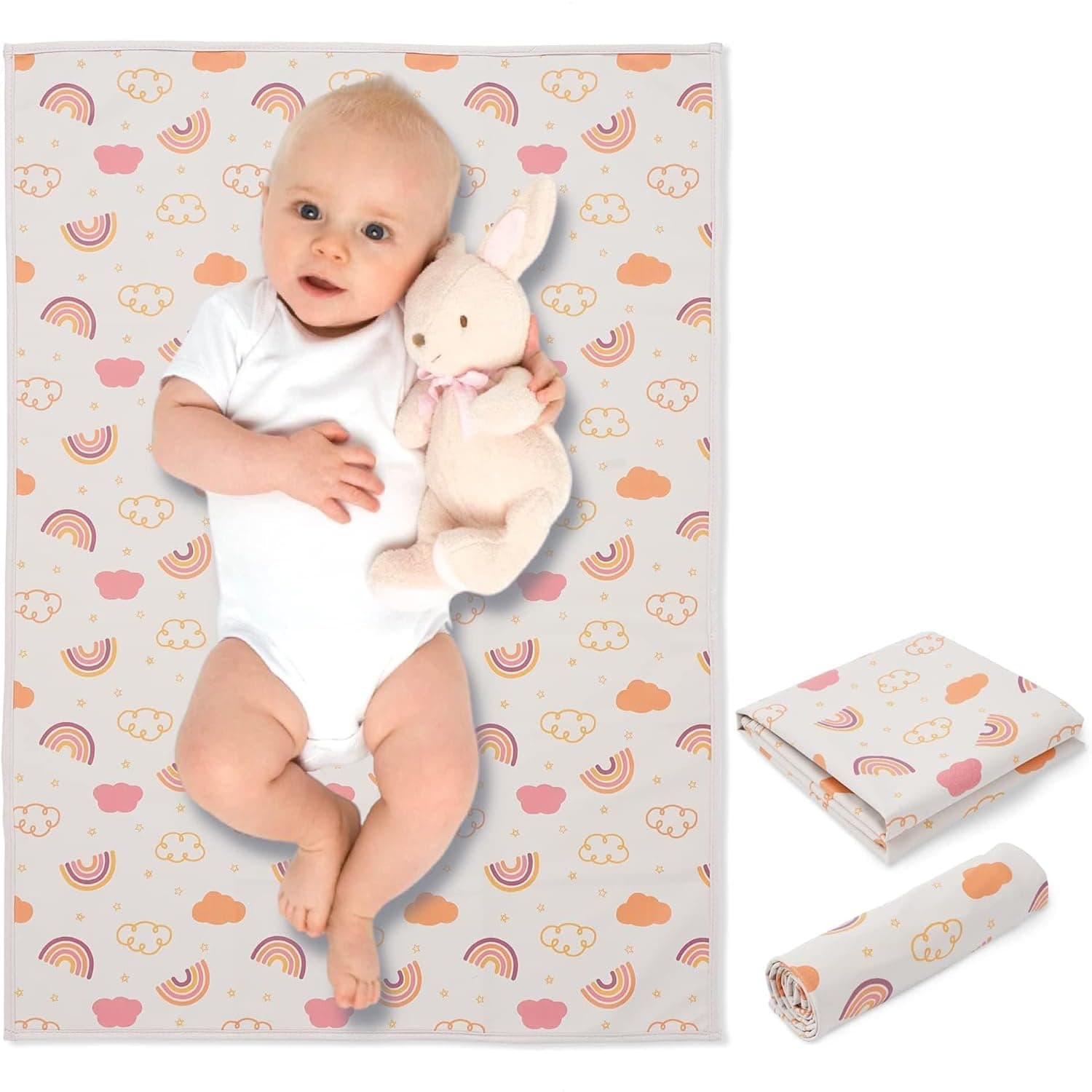 Joyzzz Baby Diaper Changing Mat, Soft Plush Waterproof Newborn Diaper Station, One-Piece Foldable Portable Infant Changing Pad with Side Pockets and Carrying Handle for Travel and Everyday Use