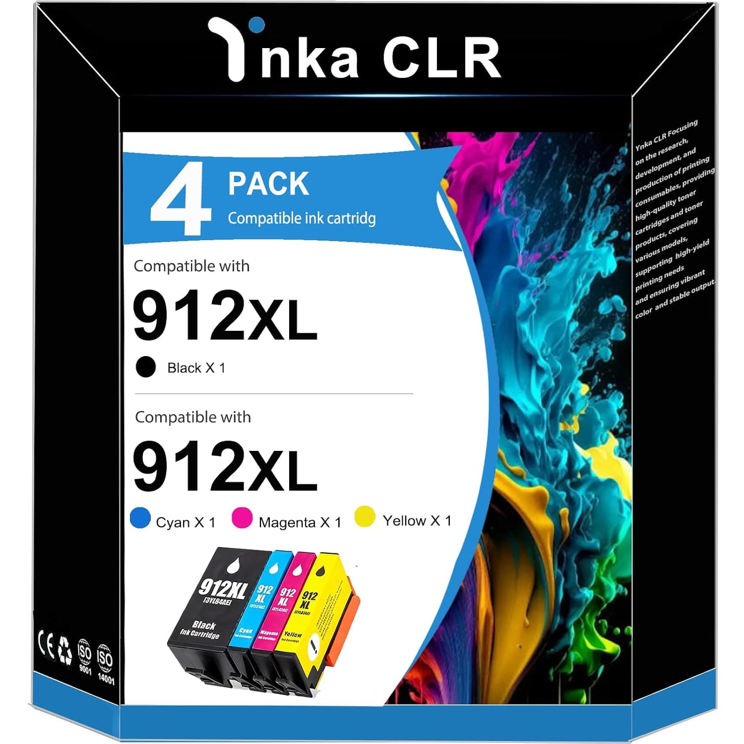912XL Multipack Compatible Ink Cartridges for HP 912XL 912 XL OfficeJet 8010 8012 8013 8014 8017 8018 for OfficeJet Pro 8022 8023 8024 8025 8030 Printer (4 Pack Black1 Cyan1 Magenta1 Yellow1)