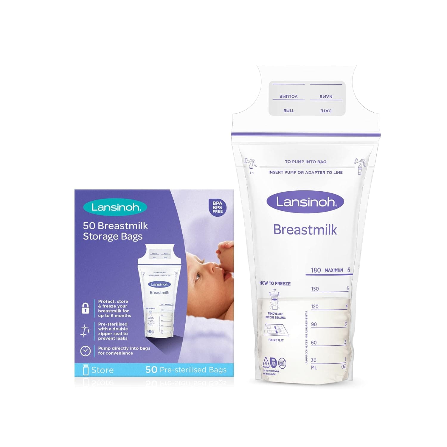 Lansinoh Breast Milk Storage Bags 50-Count