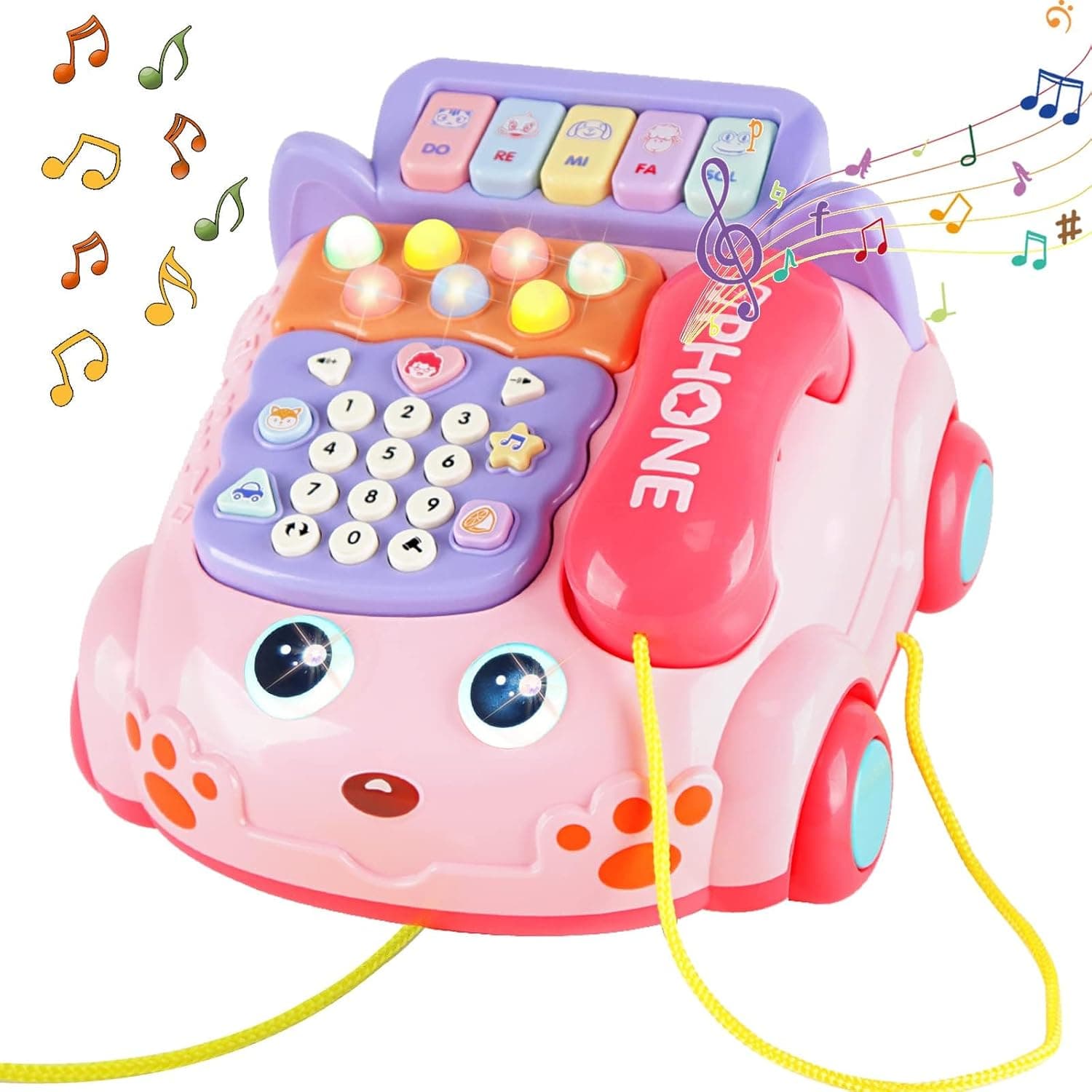 Baby Phone Toy,Cartoon Simulated Landline Smartphone Drag Function Call Play Piano Early Education Music Learn,with Light Parent-Child Interactive Toy Gift Game Boy Girl Early Education Gift