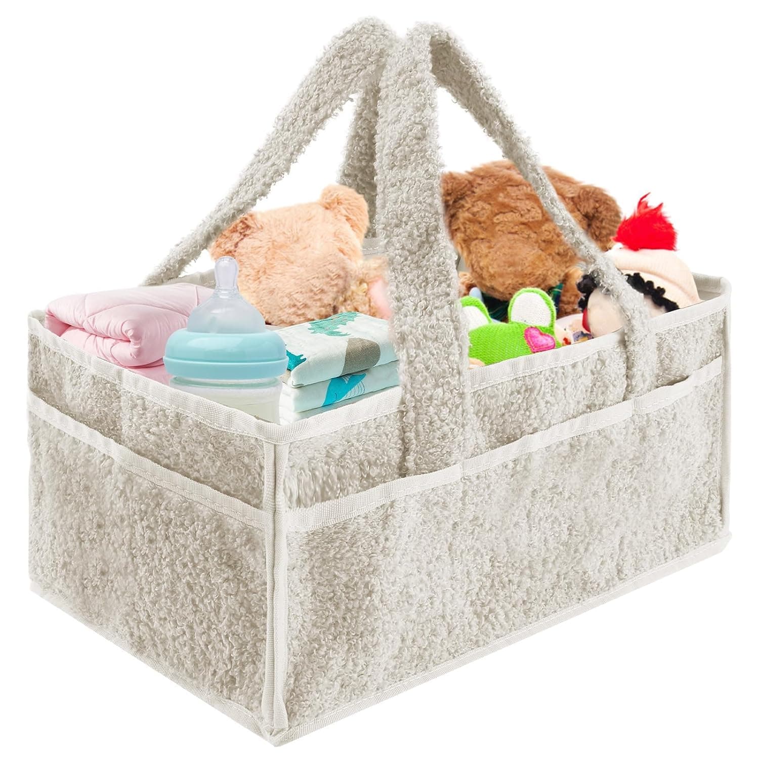 Nappy Caddy Organizer, Sturdy Portable Baby Diaper Caddy with Detachable Compartments, Washable Newborn Essentials Storage for Indoor and Outdoor Use, Khaki Baby Organizer for Nursery and Travel
