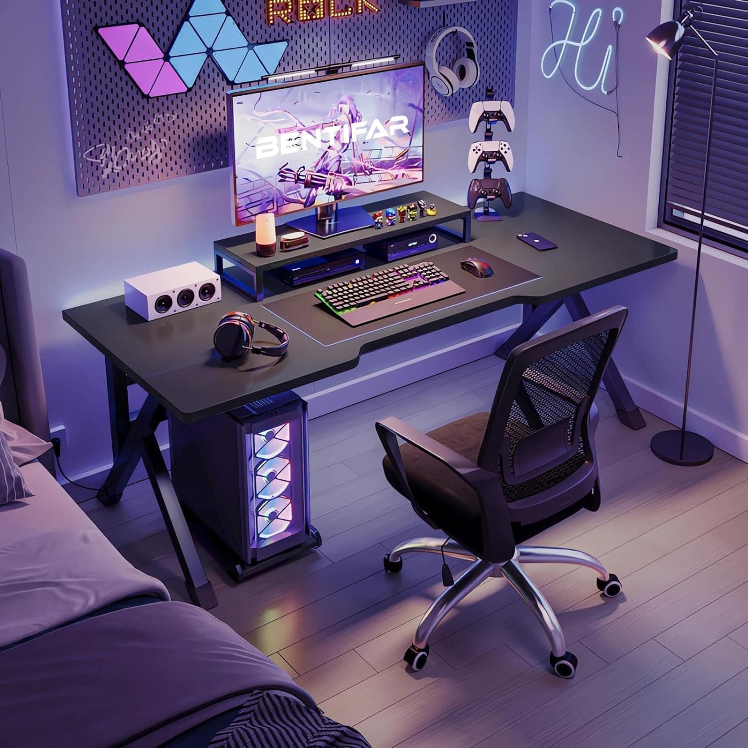 Bentifar Gaming Desktop Computer Desk,Home Office Desk,Versatile Gaming and Study Solution for Modern Homes,Ideal for Students and Gamers,Spacious and Functional (Black, 140 x 60 CM)