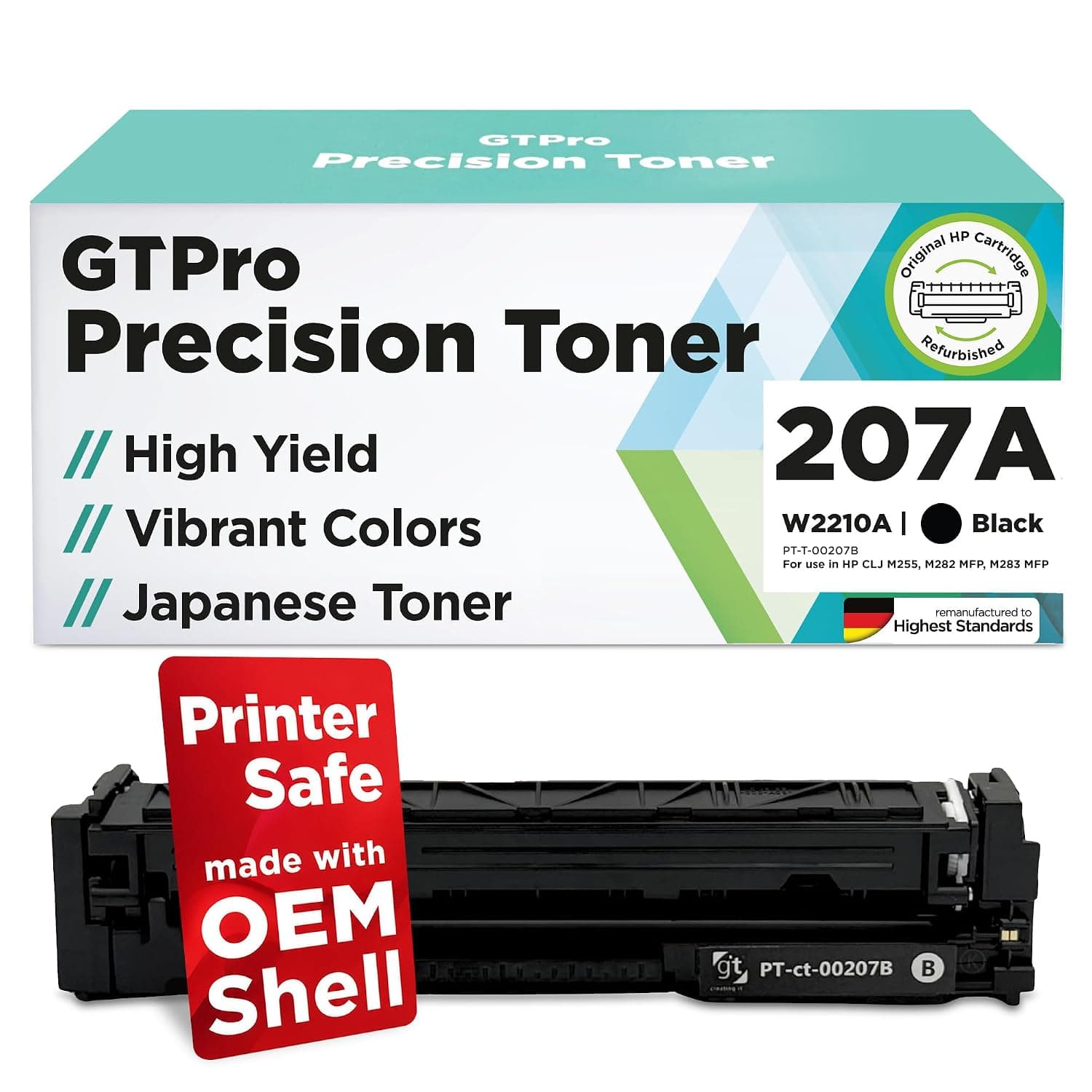 GTPro Laser Printer Toner(تونر طابعة ليزر) 207A Compatible With 207A W2210A - Compatible With 207A Toner Laserjet Pro Printer MFP Series CLJ M255 M282mfp M283mfp (Black,1 Pack) Renewed Precision Toner
