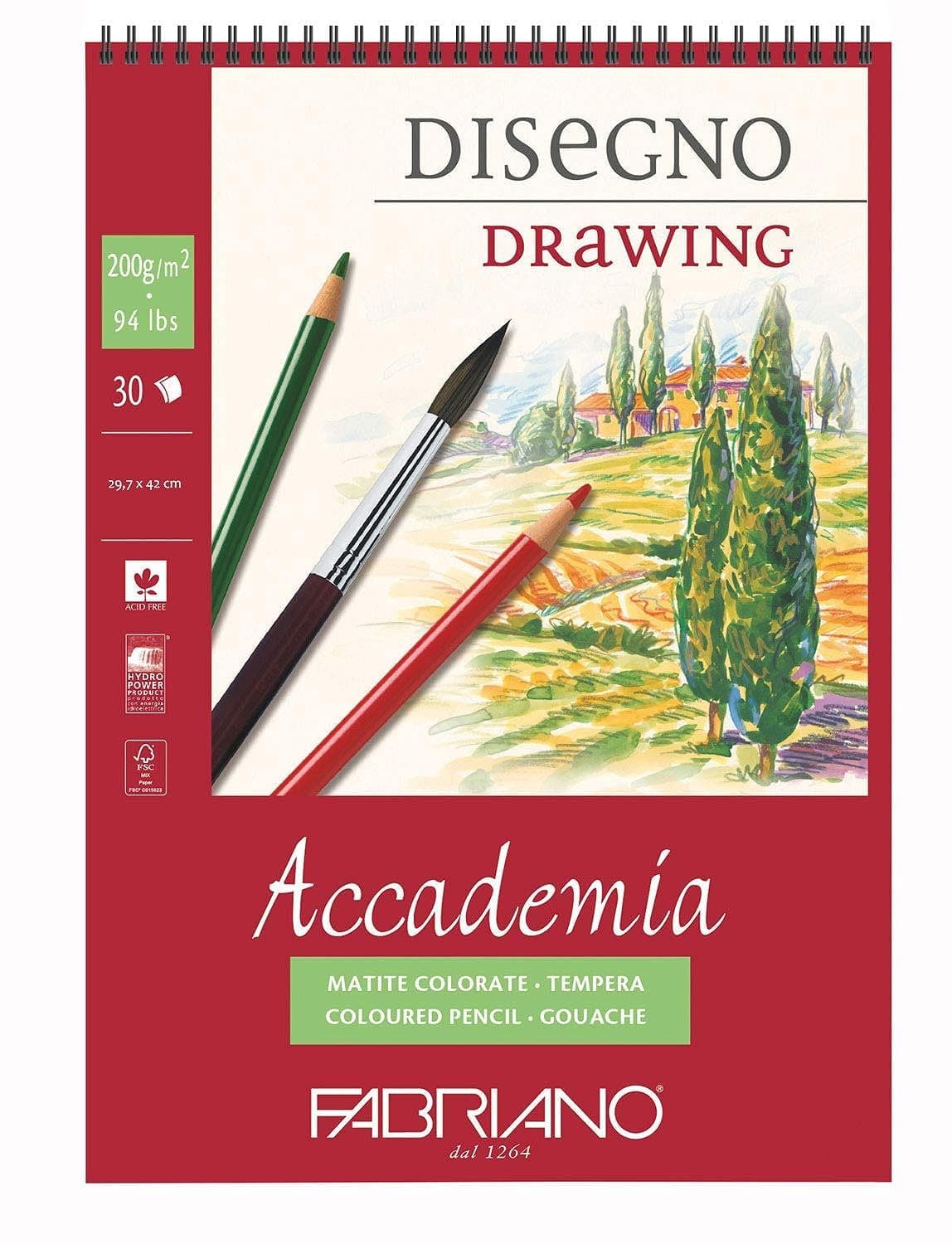 Fabriano 30 Sheets Accademia Disegno Drawing Pad, 42 Cm X 29.7 Cm Size, White