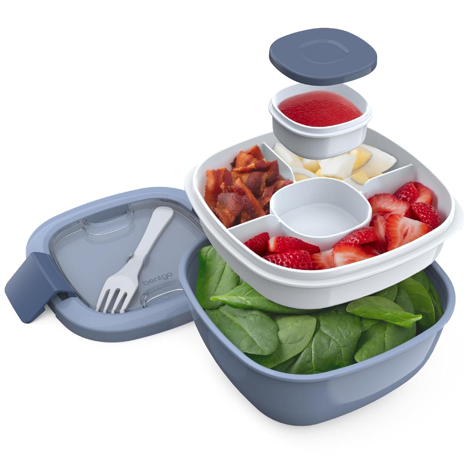 Bentgo® All-in-One Salad Container - Large Salad Bowl, Bento Box Tray, Leak-Proof Sauce Container, Airtight Lid, & Fork for Healthy Adult Lunches; BPA-Free & Dishwasher/Microwave Safe (Slate)