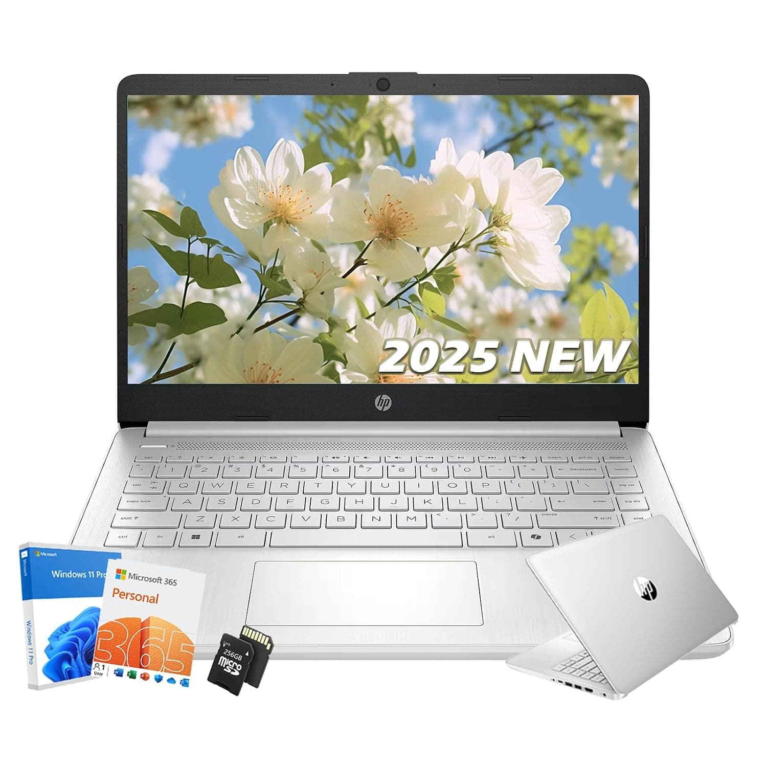 HP 14 Laptop Student Computer - New Version, Intel N150 Processor, 1-Year Microsoft 365, Windows 11 Pro, Copilot AI, Long Battery, 16GB RAM, 128GB UFS+256GB Micro SD, Silver