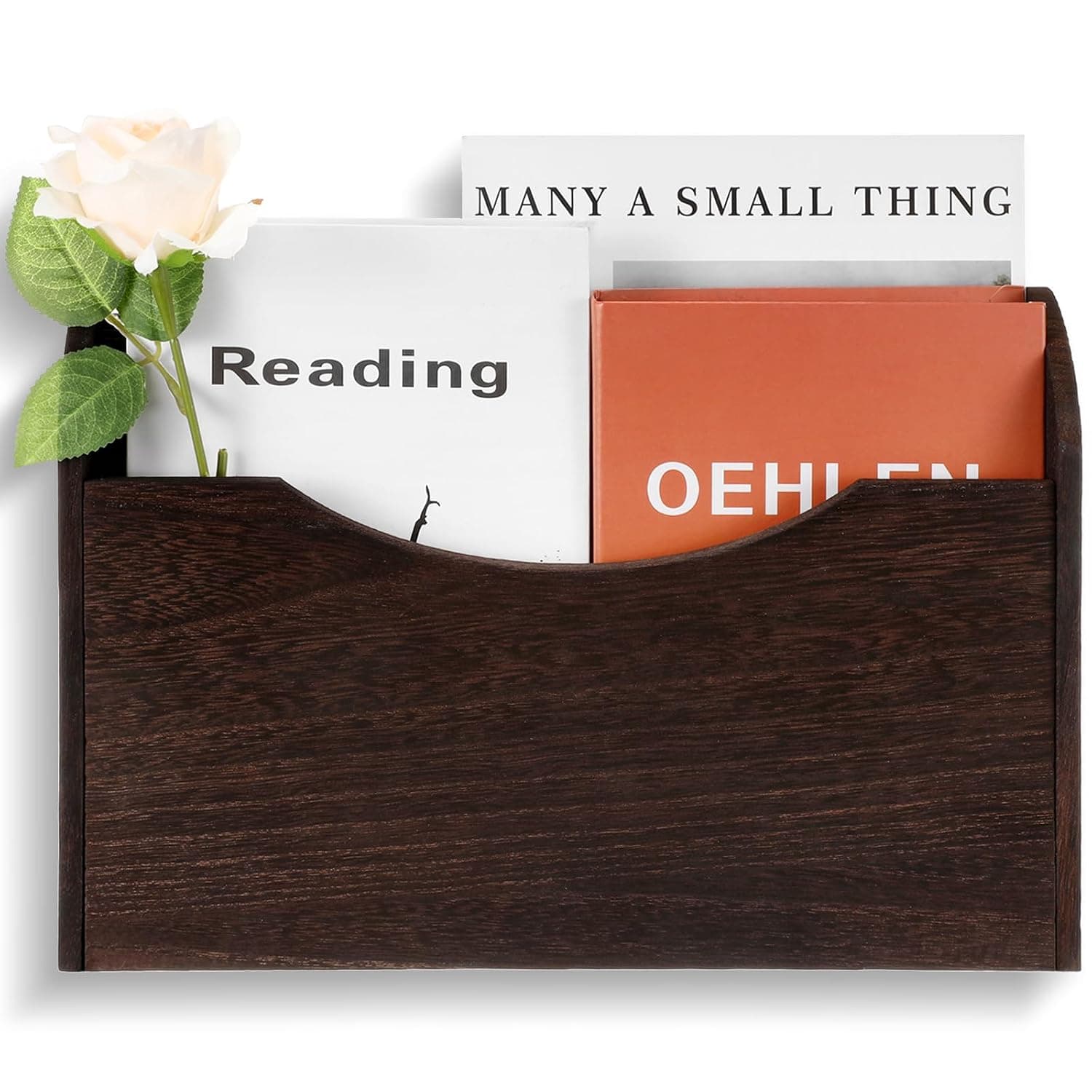 Suzile Wall Mounted File Holder Wood Magazine Rack for Office Mail, Brown | Wall Hanging Organizer for Paper Folder, Single Slot Rack for Entryway Reception, Letter Sorter for Home Office Mail Storage
