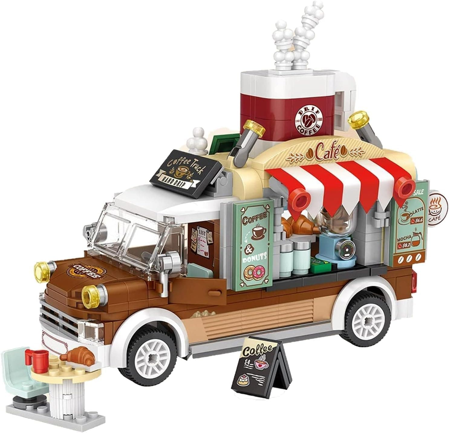 Joyzzz Mini Coffee Building Blocks, 442-Piece STEM Construction Set with Detailed Street View Food Truck Model