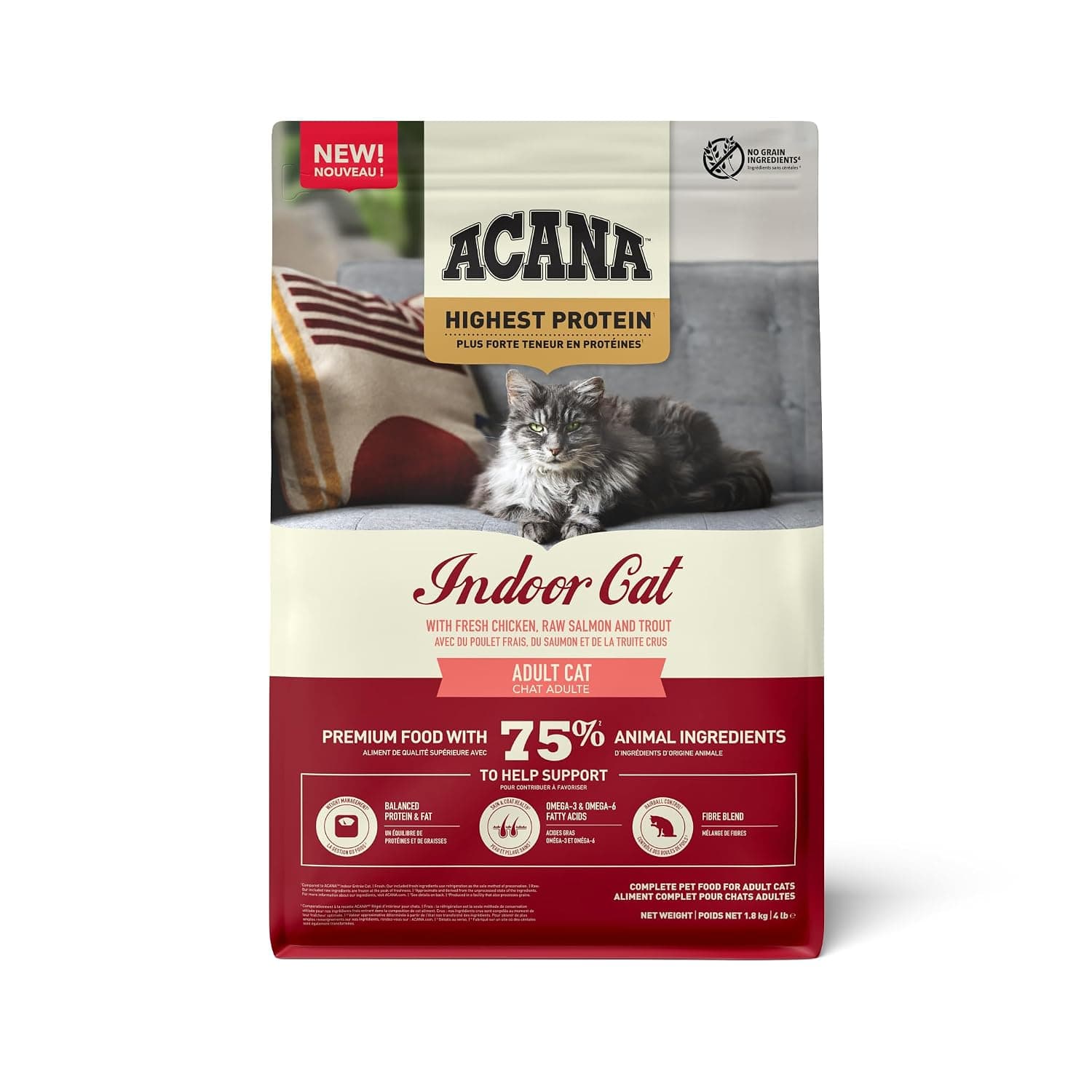 Acana Indoor Cat Dry Food Fresh Chicken Raw Salmon Trout - 1.8 Kg