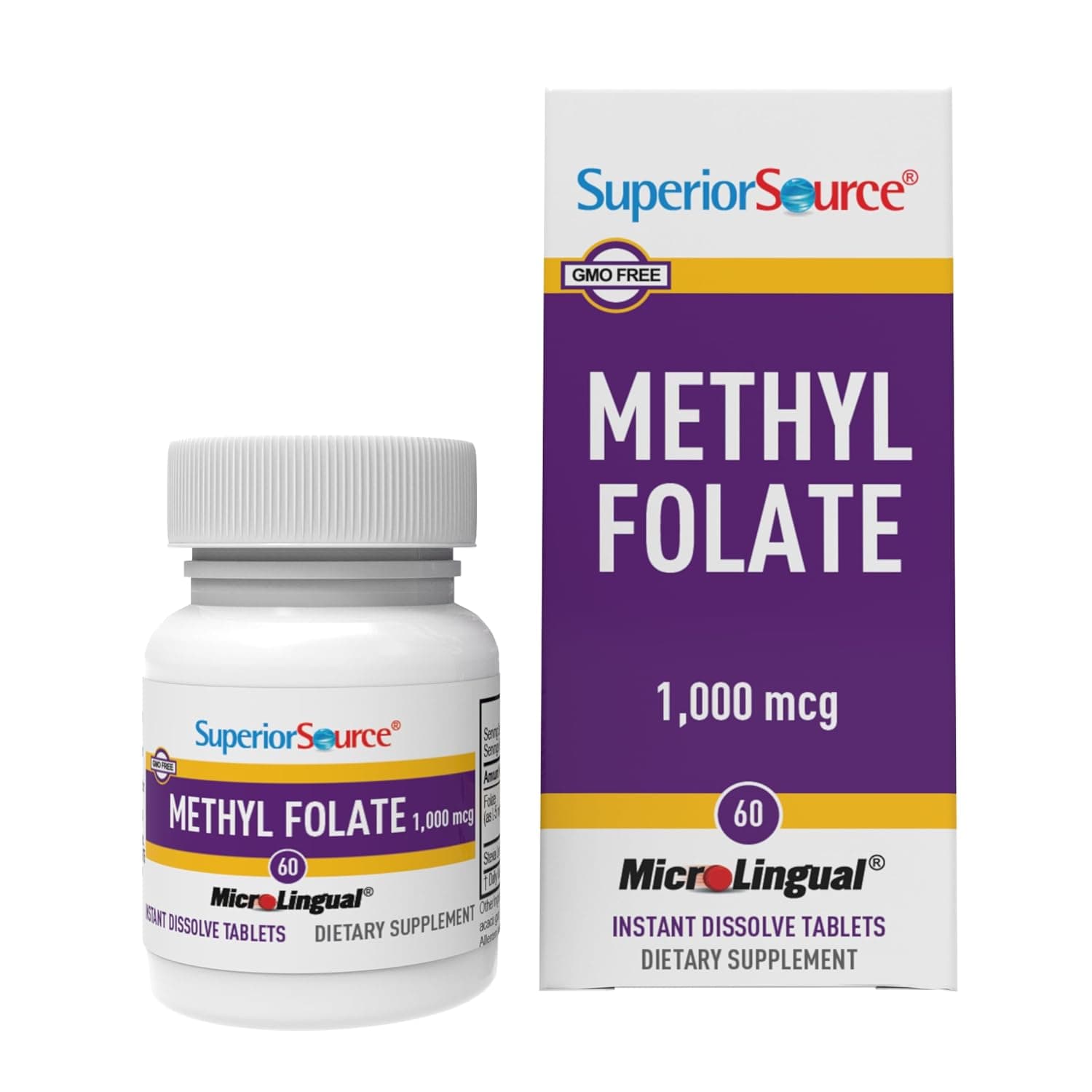 Superior Source, Methyl Folate, 1,000 mcg, 60 MicroLingual Instant Dissolve Tablets | Methylated Folate Supplement Supporting Healthy Nervous System Function and Red Blood Cell Production for Women and Men