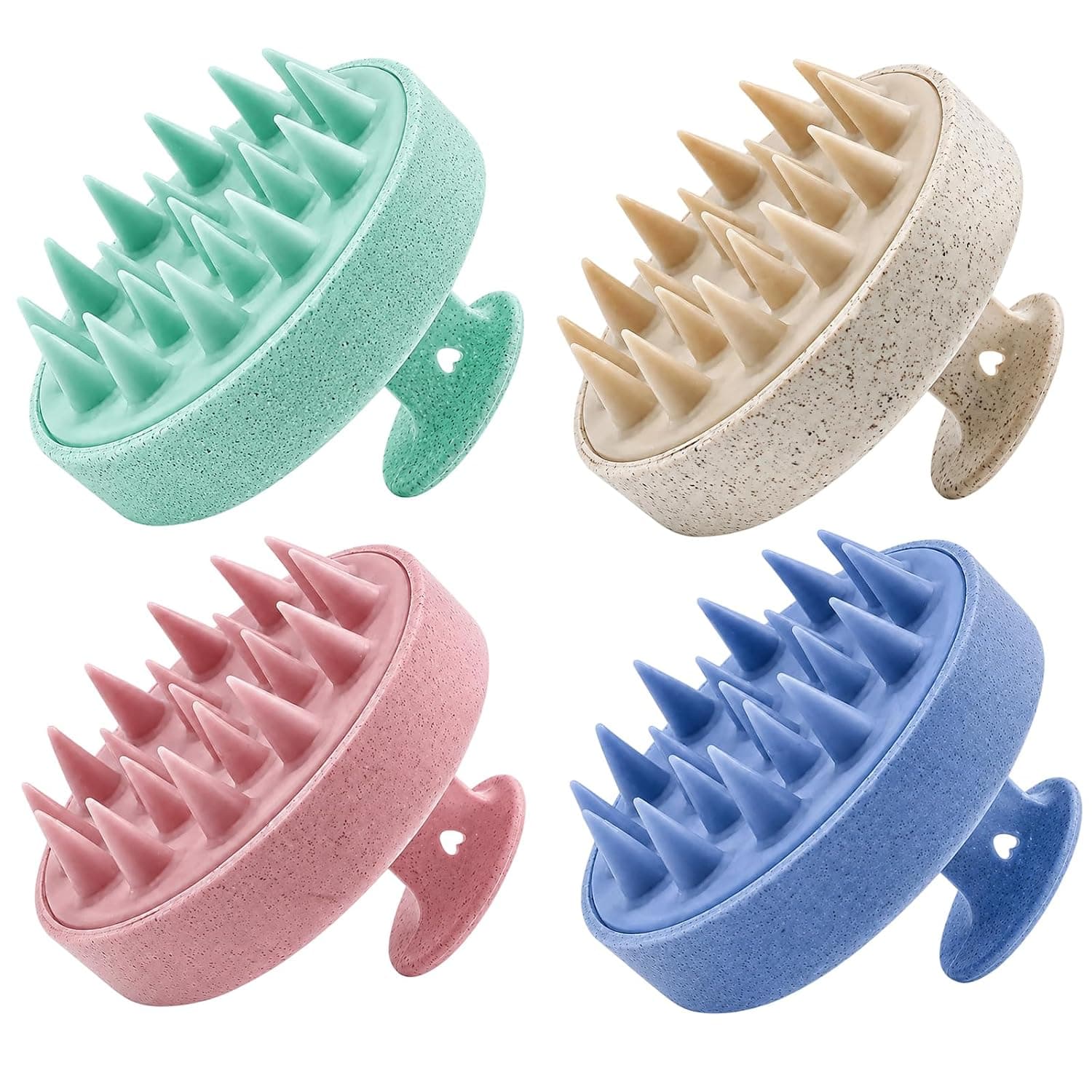 Set of 4 Head Massage Brush, Scalp Massage Brush, Set of 4, for Daily Hair Care and Dandruff Reduction, Manual Scalp Relaxation for Wet and Dry Hair, in Four Colours, Pink, Blue, Green W