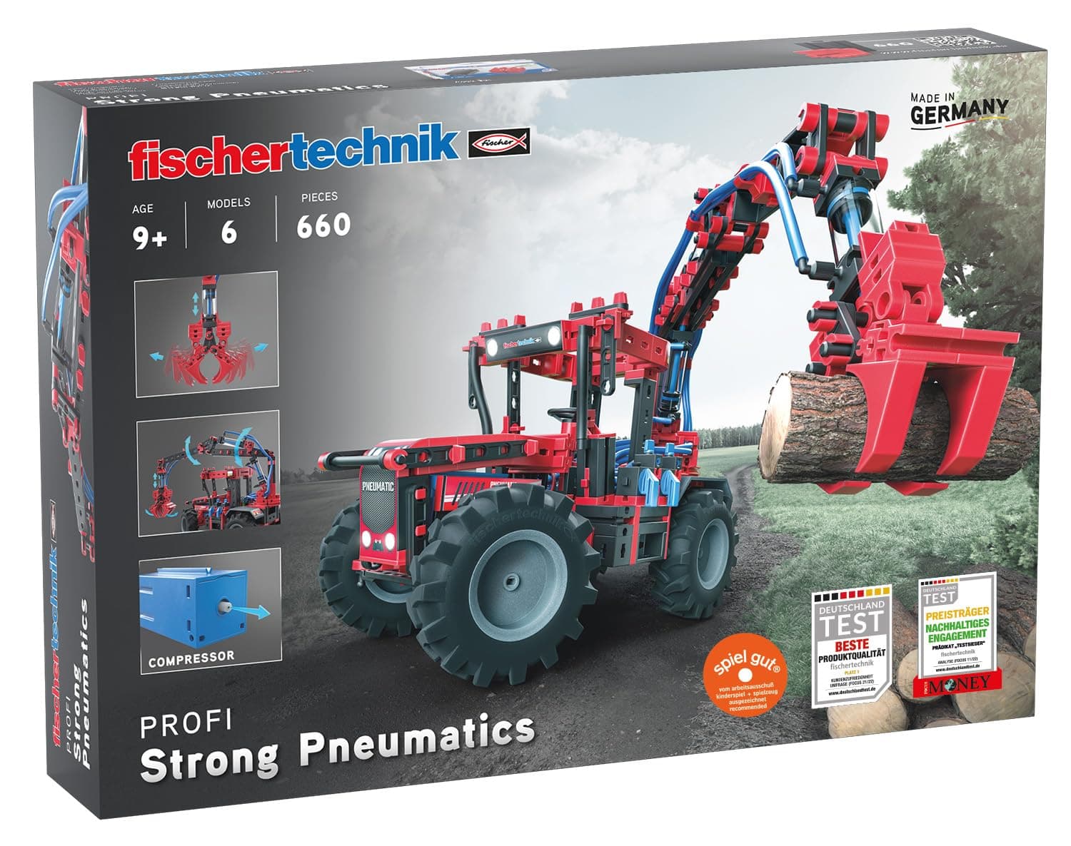 fischertechnik 559876 Professional Strong Pneumatics Construction Kit for Children from 9 Years, Pneumatically Operated Construction Toy with Tractor and 5 Other Models