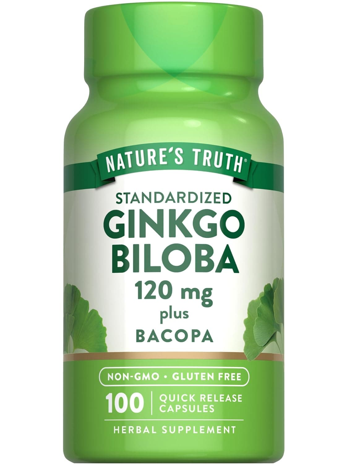 Nature's Truth Ginkgo Biloba 120 mg Standardized Plus Bacopa Extract, 100 Count