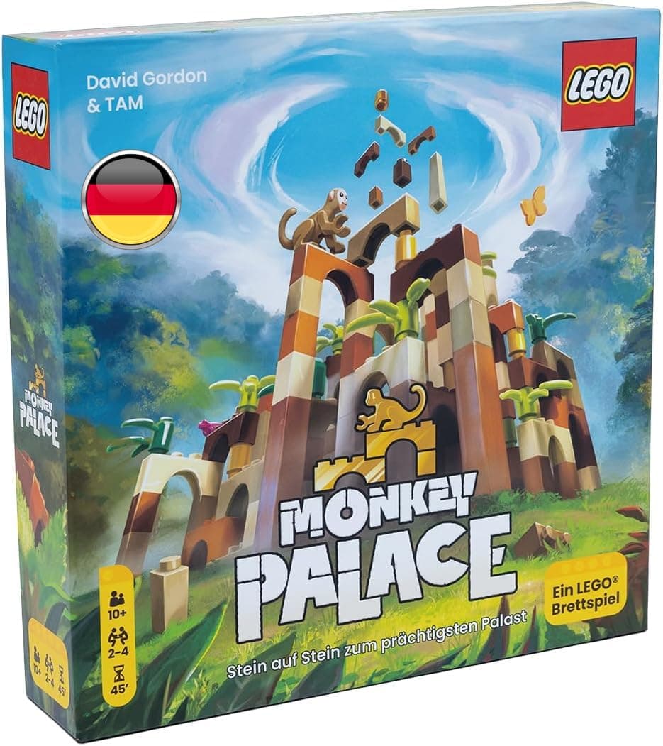 Asmodees - Monkey Palace: A Lego Board Game - Stone on Stone to the Most Magnificent Palace! Fun Family Building Block Game for Children and Adults - Age 10+, 2-4 Players, 45 Minutes per Game