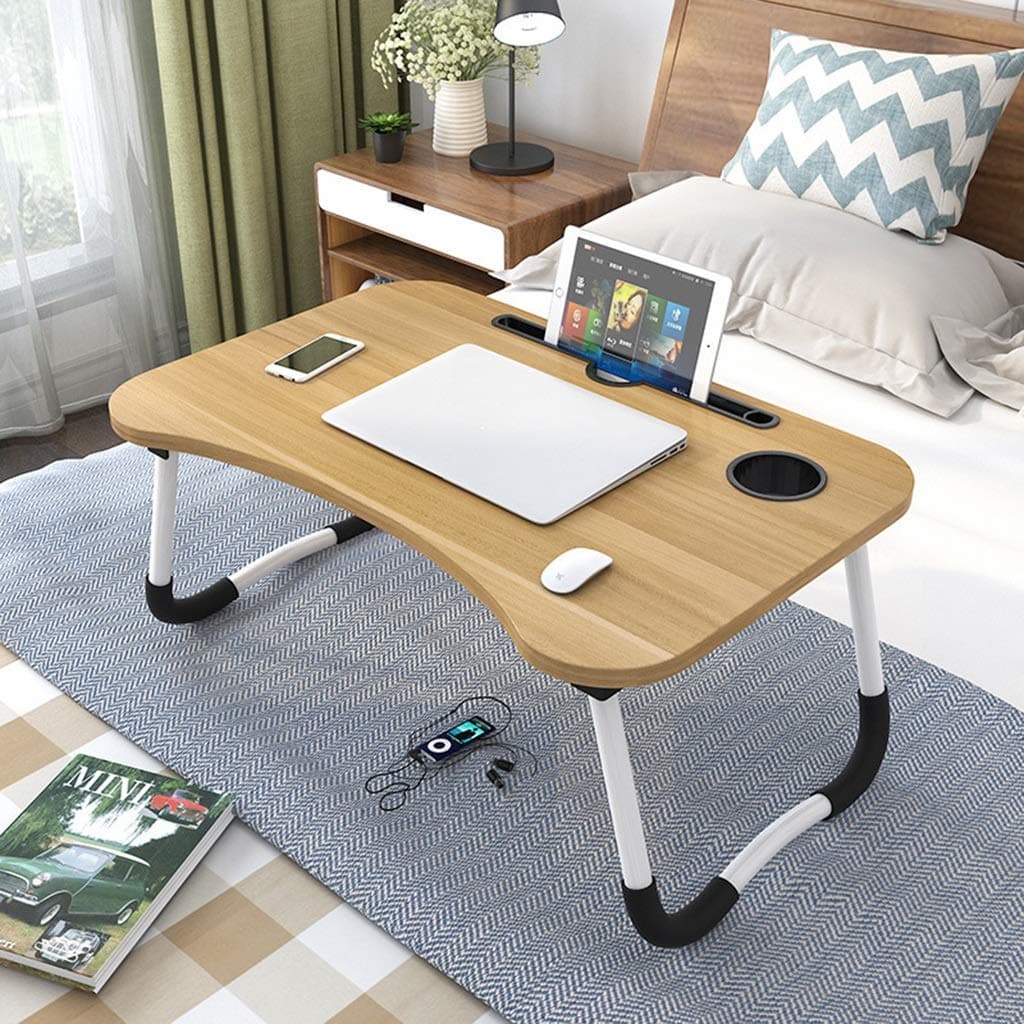 Desk, Laptop Desk Bed Foldable Lazy Small Table 6 Colors (Color : Wood color)