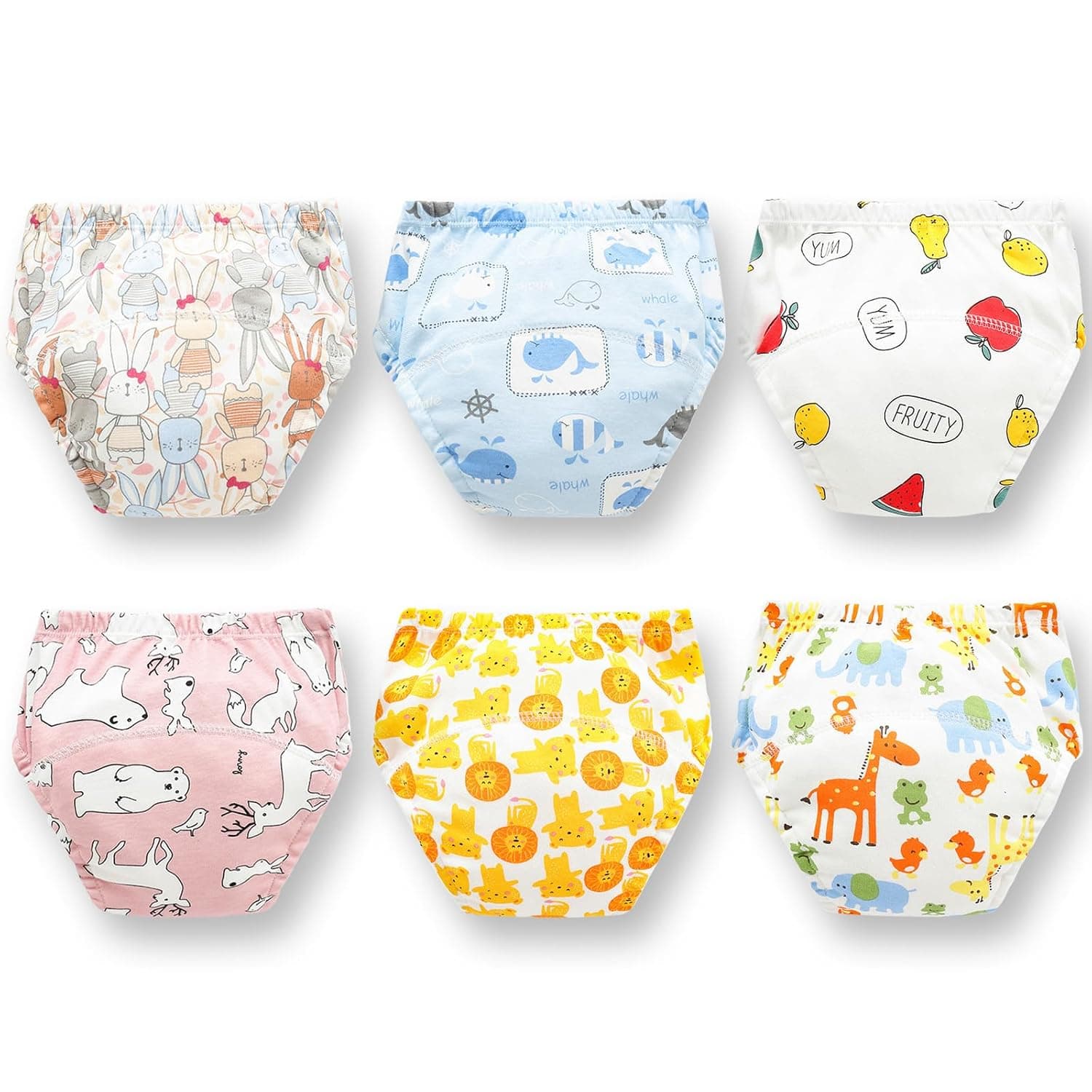 6-PCS Baby Potty Training Pants,Breathable Kids Toddler Underwear, with Strong Absorbent,Reusable Soft Washable Cotton Diapers for 2-4 Years Boys and Girls(12KG-18KG)