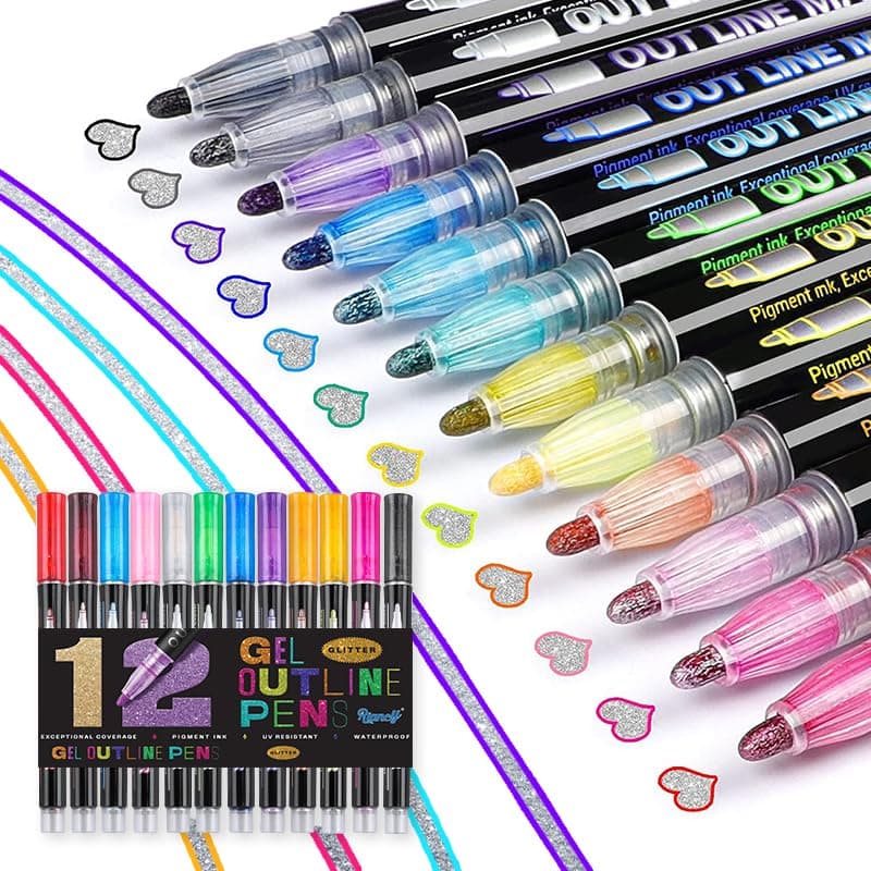 Metallic Glitter Marker Pen Set, 12/24/36 Color Dual-Tip Sparkle Pens for Kids Art Crafts, Doodle Drawing Supplies, Perfect for Christmas Gifts, DIY Projects & Creative Coloring Activities (12 Colors)