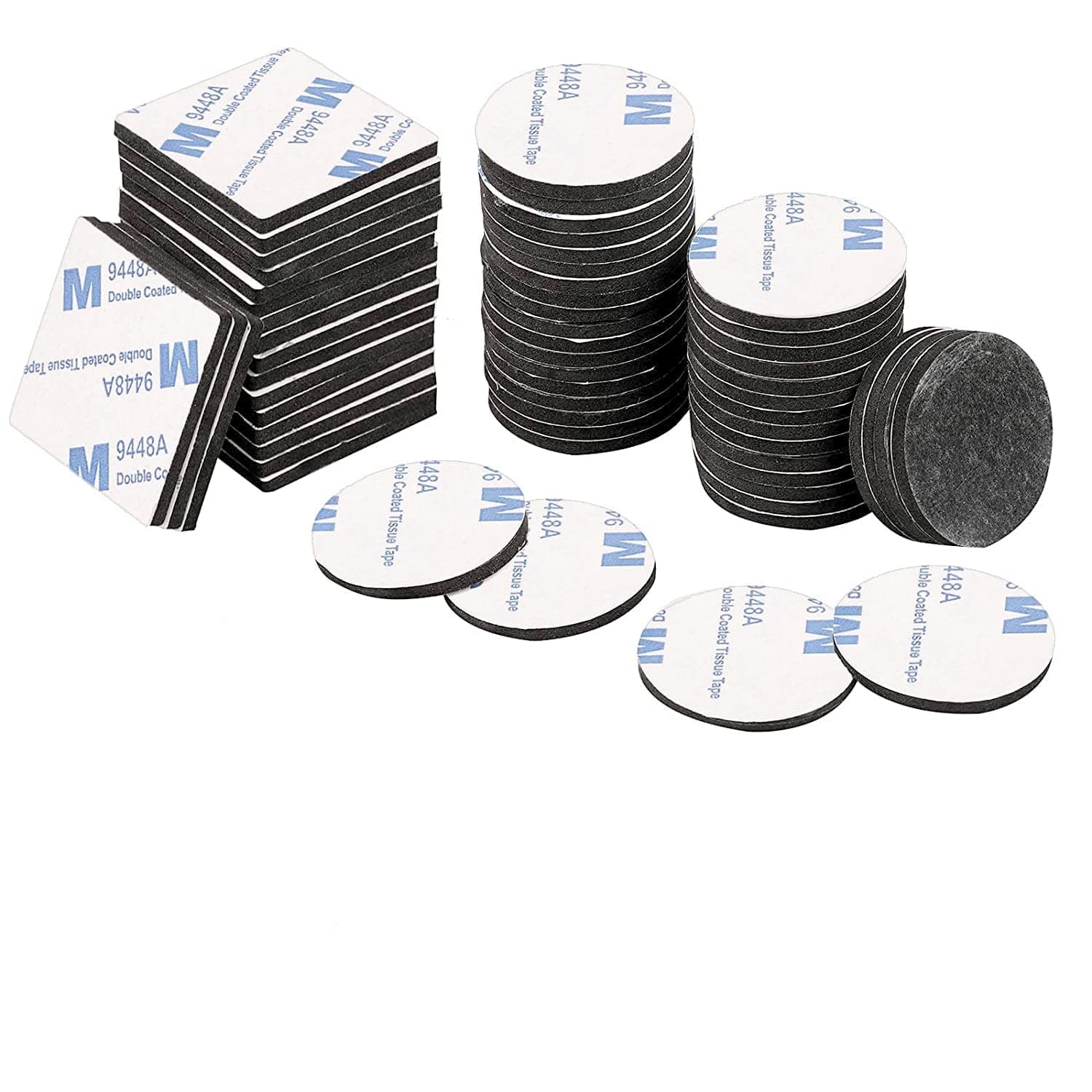60Pcs Double Sided Sticky Pads Strong Pad Mounting, Double Sided Stickers Black Self-Adhesive Tape Include Square and Round
