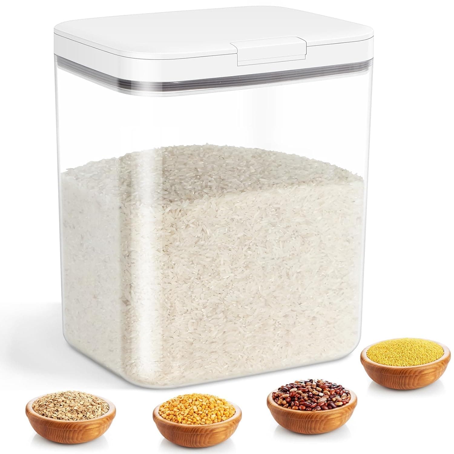 Airtight Rice Storage Container, Crystal-Clear PET Plastic Food Dispenser Bin with Pop-Up Lid for Flour, Sugar and Dry Kitchen Pantry Organization and Storage Way (11 lbs/5.8 Qt)