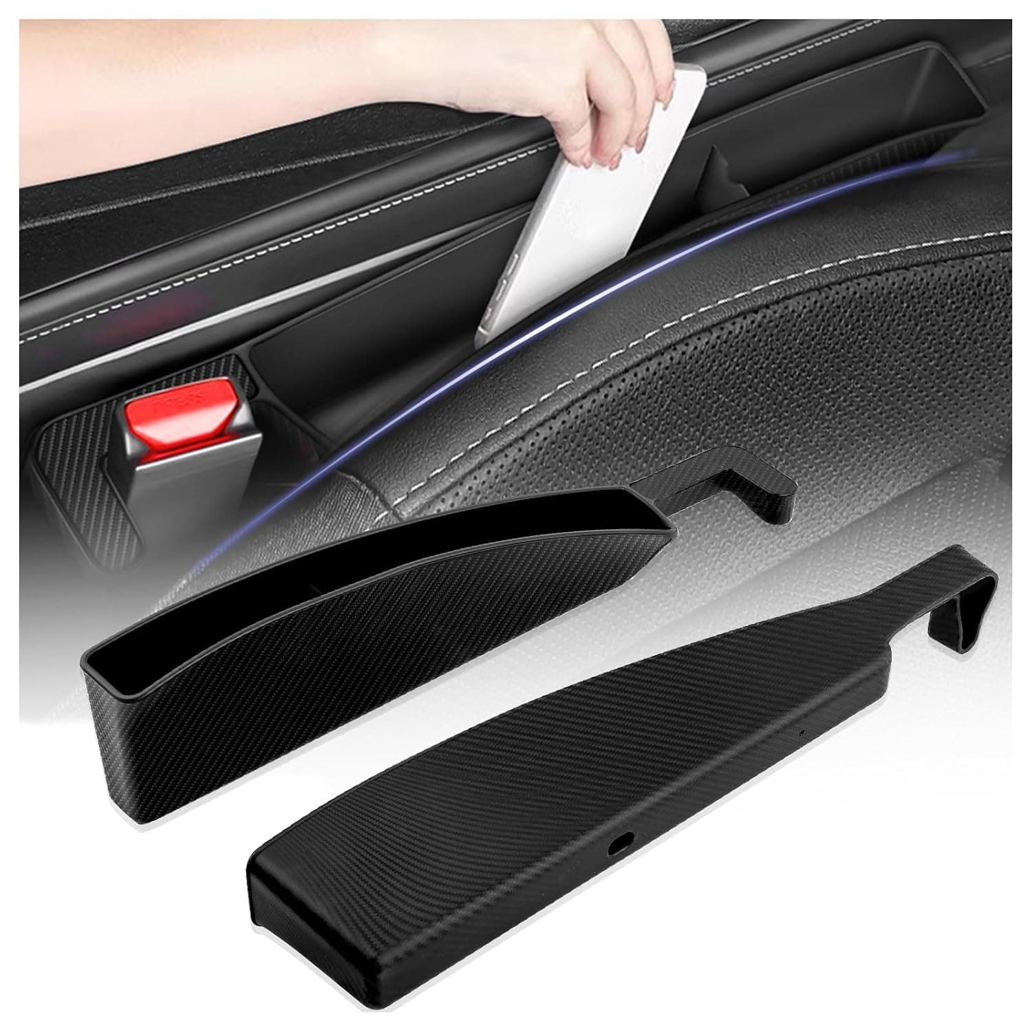 2PCS Car Seat Gap Filler Organizer, Universal Car Accessories for Phone, Keys, Coins, Multifunctional Seat Side Storage Box for SUV Sedan Truck