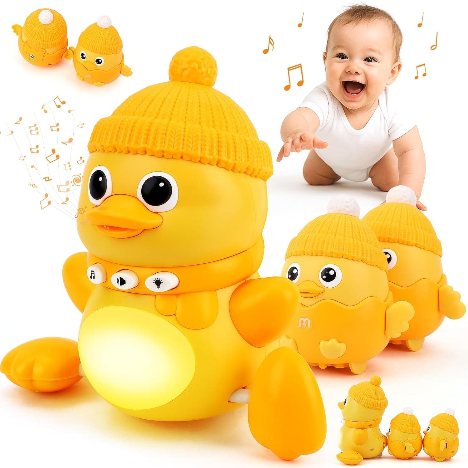 Crawling Baby Toys, Musical Mother Duck and Ducklings Toy, Tummy Time Toys Moving Development Toy, for Girl Boy Shower Gifts