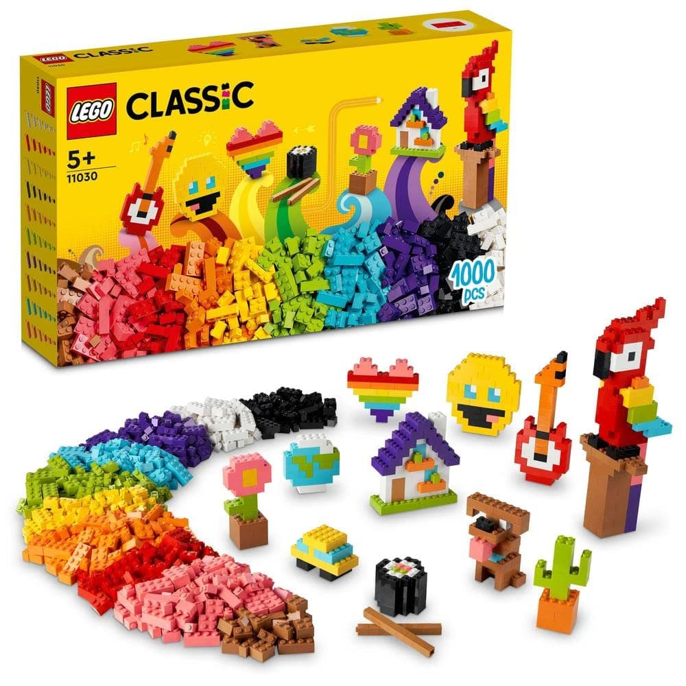 LEGO 11030 Classic Lots of Bricks Construction Toy Set, Build a Smiley Emoji, Parrot, Flowers & More, Creative Gift for Kids, Boys, Girls Aged 5 Plus