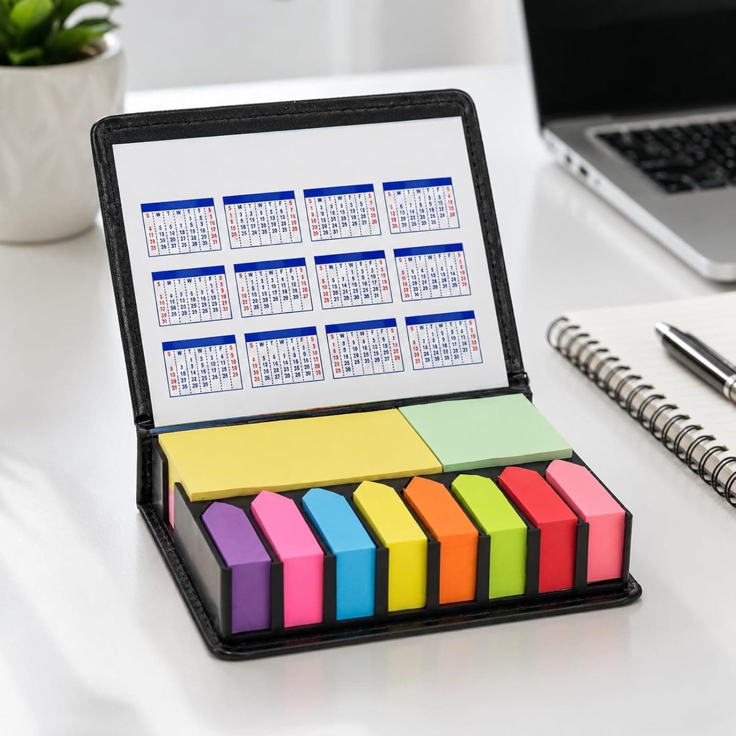 1000 Pcs Sticky Page Markers Set with Leather Case, Colored Index Flags and Writable Book Annotation Tabs for Office, School, Home Planning Tool Compact Organizer