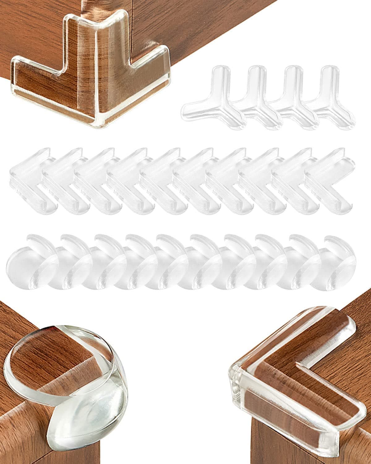 DMG TECH 24 PCS Edge Corner Protectors, 3 Shapes Safety Edge and Corner Guards, Thick Silicone Furniture Corner Protector with Strong Adhesive Tape, Baby Proofing Corners for Furnitures Cupboard