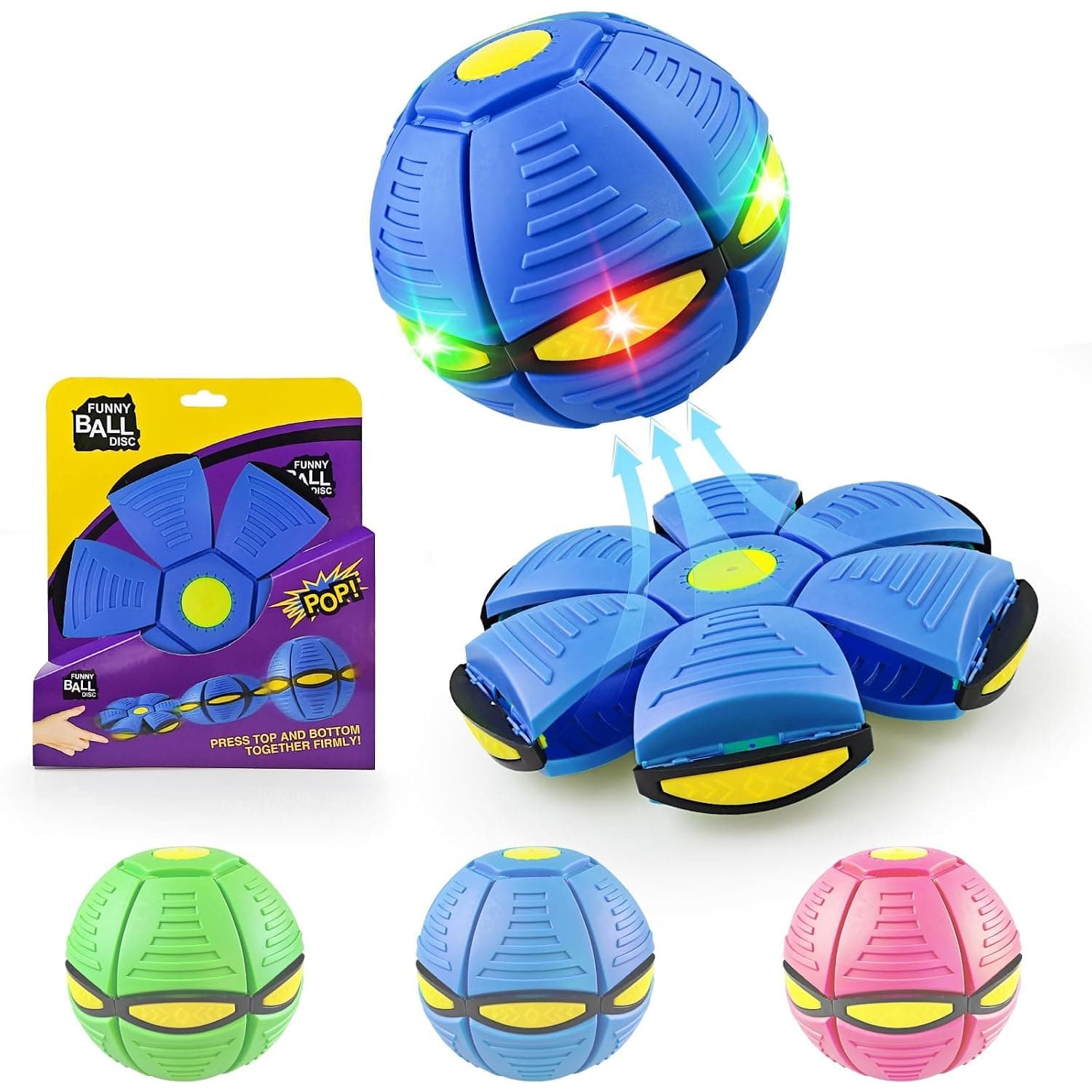 Magic Bouncing Ball 6-Light Dual Form, Pop up, Meta Ball Metaball Transforming Design, Flying Saucer Bouncy, Interactive Bouncing Balls for Parent, Child Interaction (Blue)
