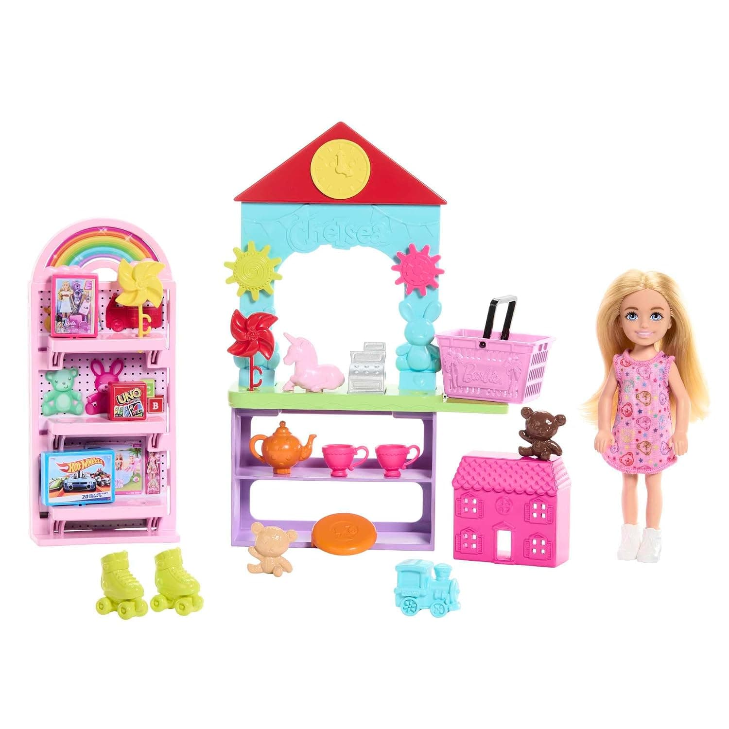 Barbie Careers - Chelsea Toy Store, Playset with Mini Blonde Doll and Bank, Exhibition Furniture and 15+ Accessories Included, Toy for Children, 3+ Years, HNY59