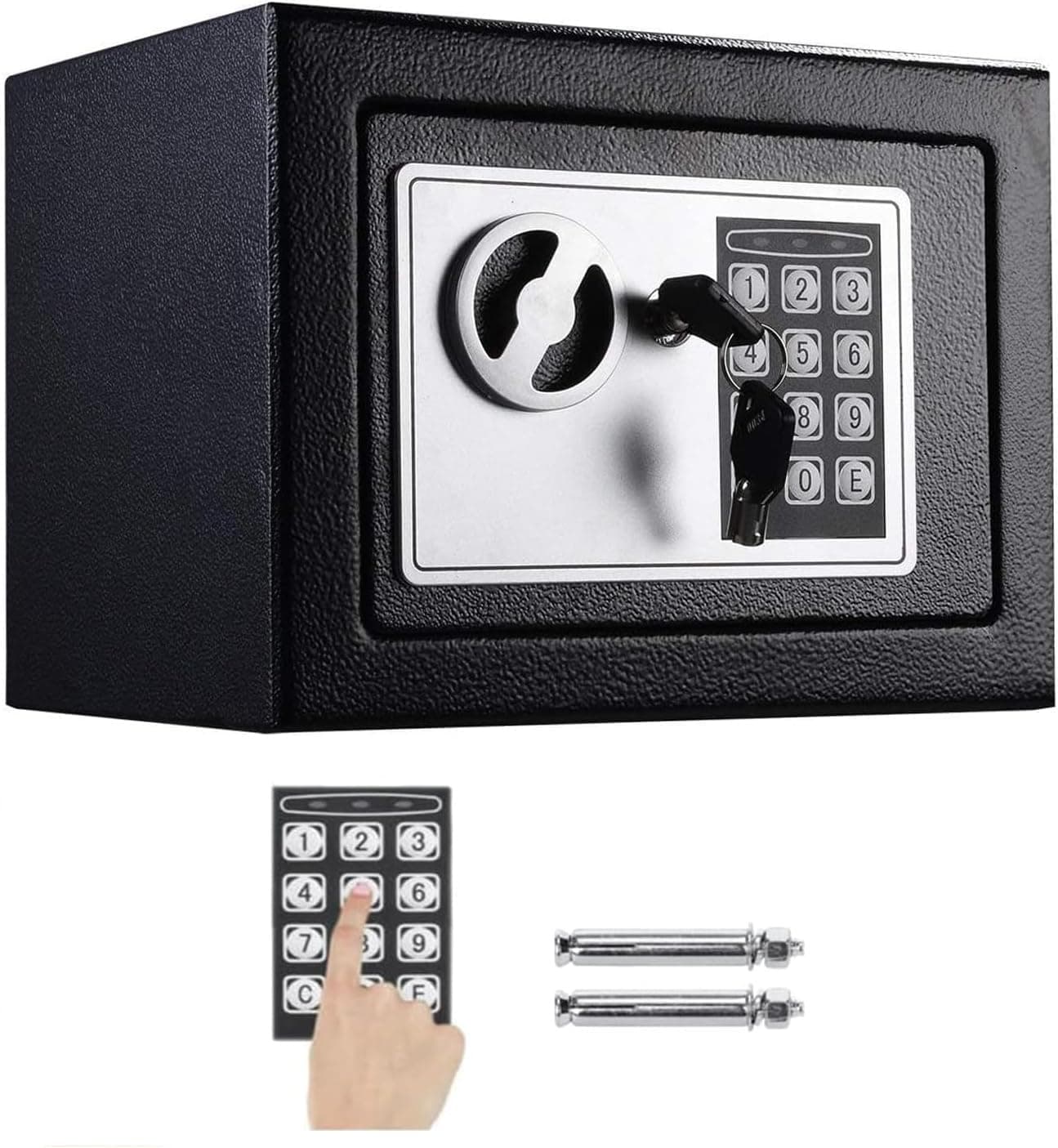 RENOVO Small Electronic Safe Box With Digital Keypad & Keys - 17 * 23 * 17cm Wall Safe Mini Security Box for Home Office Hotel Rooms Business Jewelry Color Black