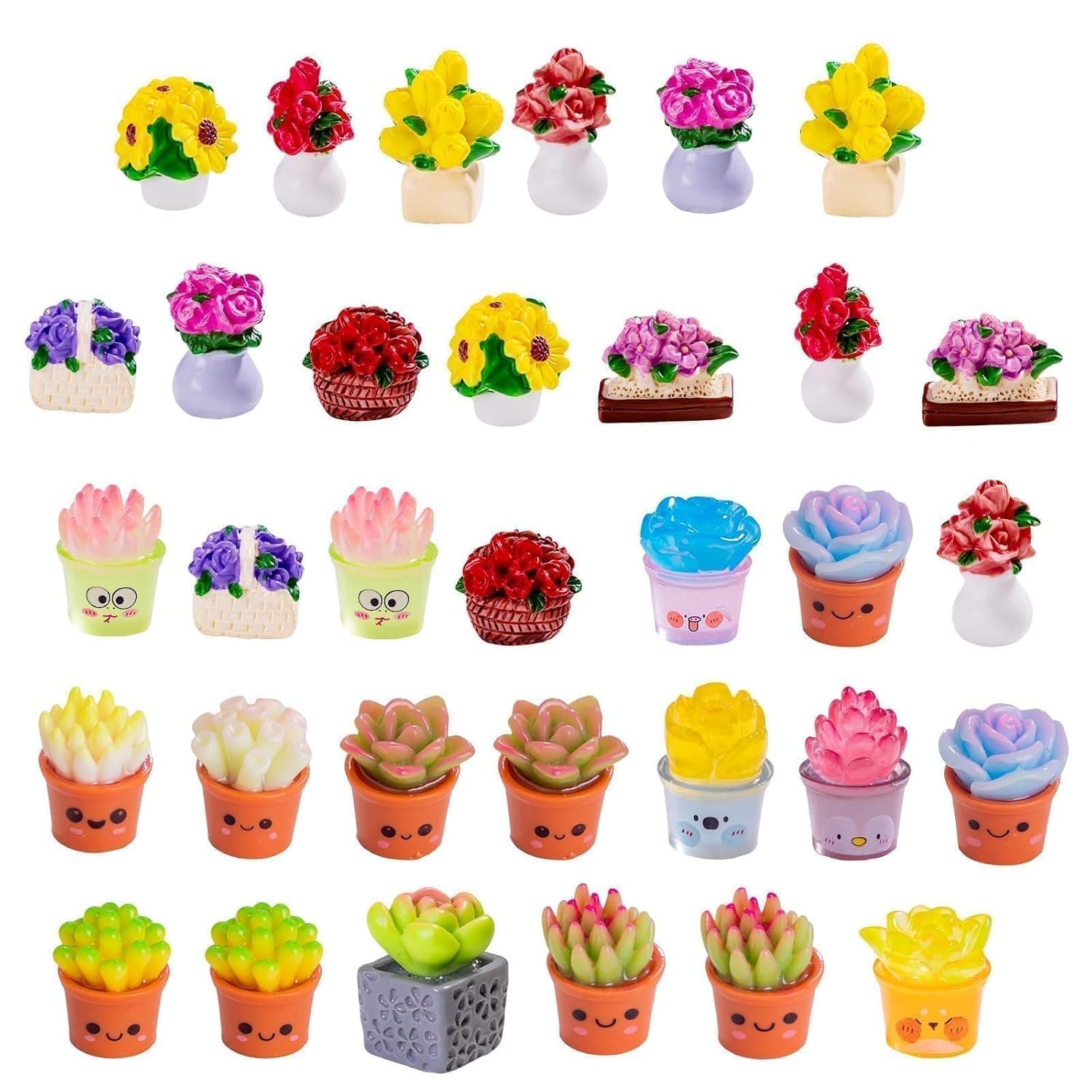 33 Pcs Miniature Artificial Succulent Plants for Dollhouse, Tiny Resin Cactus and Potted Flowers, Mini Dollhouse Garden Accessories, DIY Micro Landscape Decor, Gifts for Crafts & Car Decoration