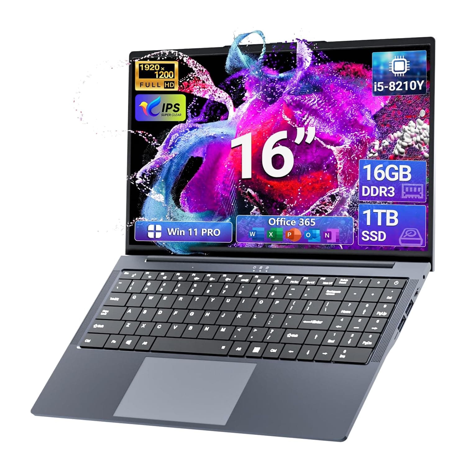 KUMNOSAL 2026 Laptops, 16" Laptop Computer with Core i5-8210Y Processor (Up to 3.6GHz) 16GB RAM 1TB SSD, UHD Graphics, FHD 1920 * 1200, WiFi 5, BT 5.0, 180°Open Lap Top, Win 11 PRO, Backlit Keyboard