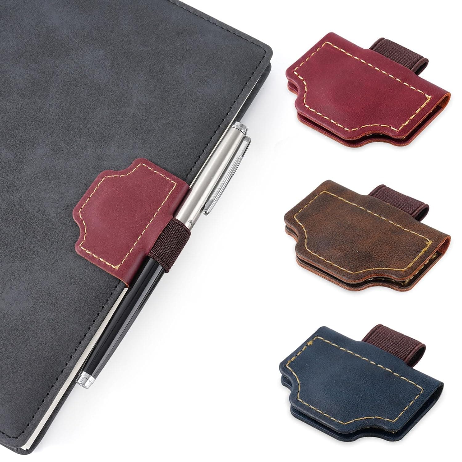 3 Pcs Magnetic Pen Holders – Vintage Pen Holder for Notebook, Journal, Magnetic Pen Loop Holder Set for Readers, Book Lovers – PU Leather Bookmark Pencil Holder Clip for Women & Men