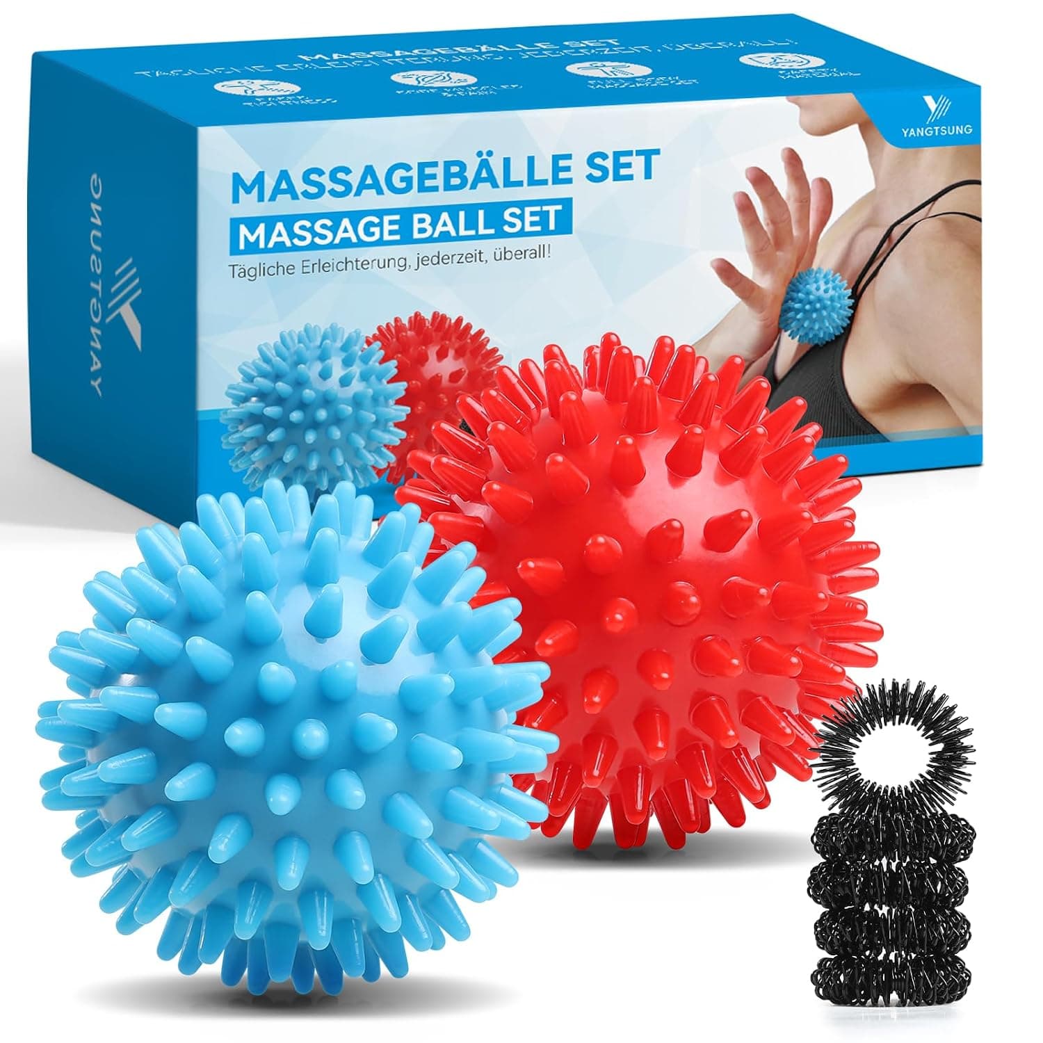 Hedgehog Ball Massage Set, Massage Ball for Reflex Zones, Anti-Stress, Relaxation Gift, Nub Ball, Foot Massage, Back, Neck, Hand, Foot - Ball with Nubs, Small, Hard & Medium