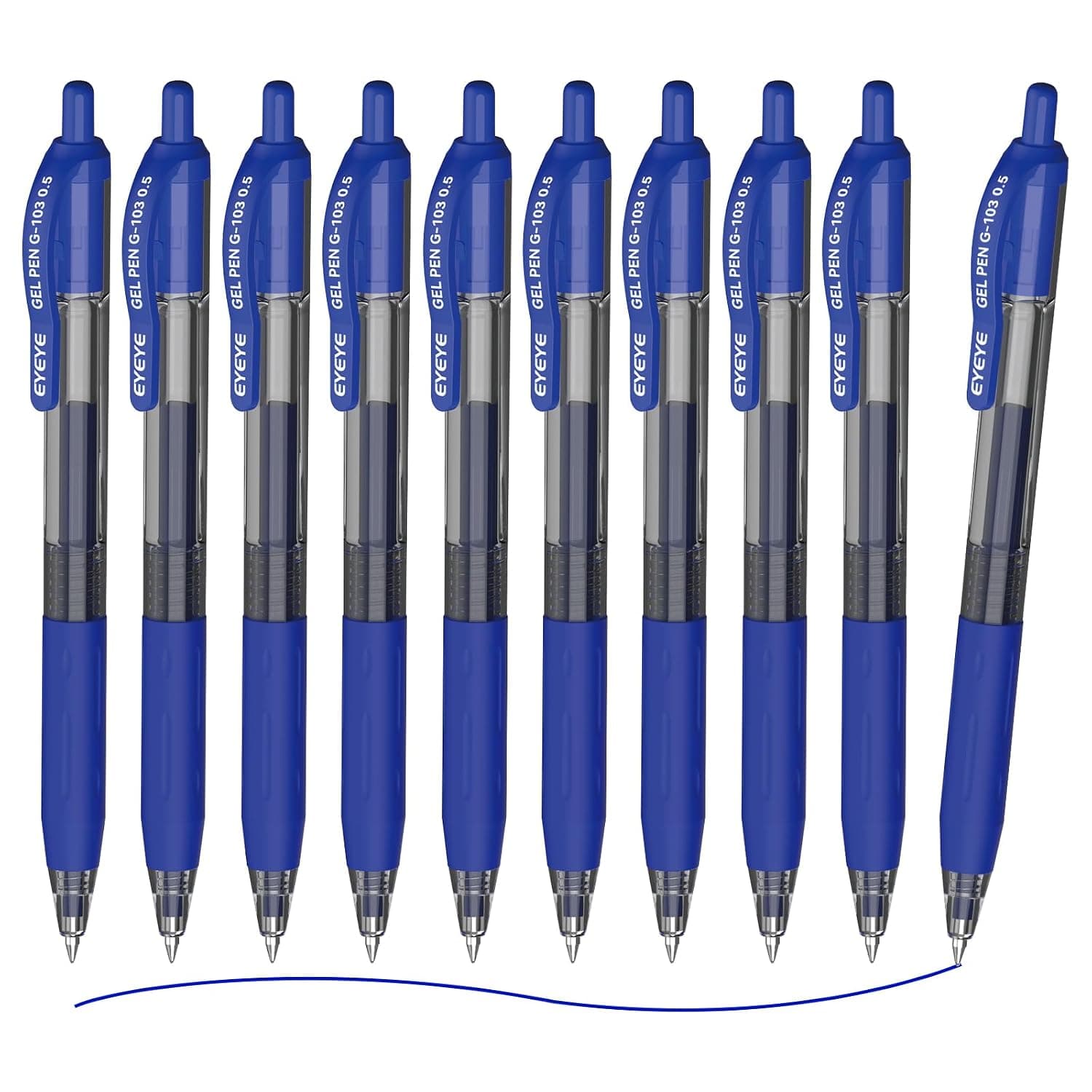 EYEYE G-103 Retractable Gel Pens, 0.5 mm Extra Fine Point, Blue Ink, Quick Drying, Ballpoint Pen, Fine Point, Smooth Writing, for Office, School Supplies, Pack of 10