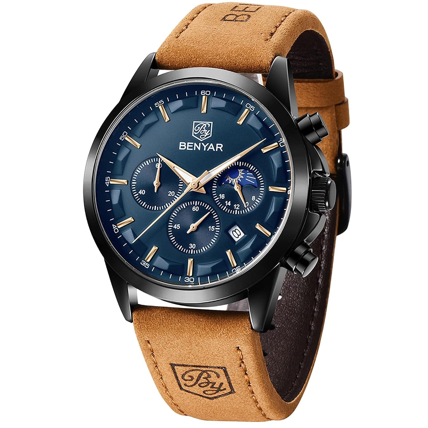 BENYAR Men's Quartz Watch: Stylish Designer Model with Striking Design, Featuring Date Display Chronograph Function Elegant Gift for Men