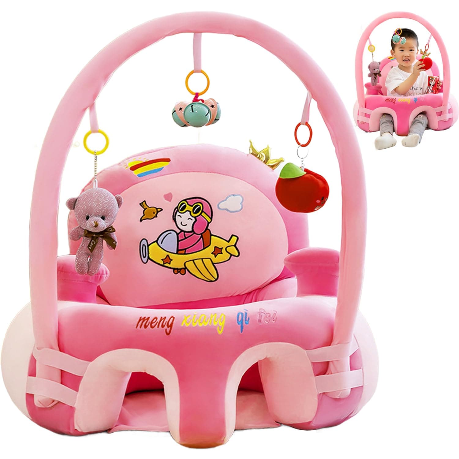 Winsoyya Baby Sofa Support Sitting Chair, High Backrest Floor Seats for Sitting Up Support Seat Sofa, Infants 0-3 Years Soft Plush Cartoon Animals Baby Eating Chair Learning to Sit Cushion Seats(Pink)