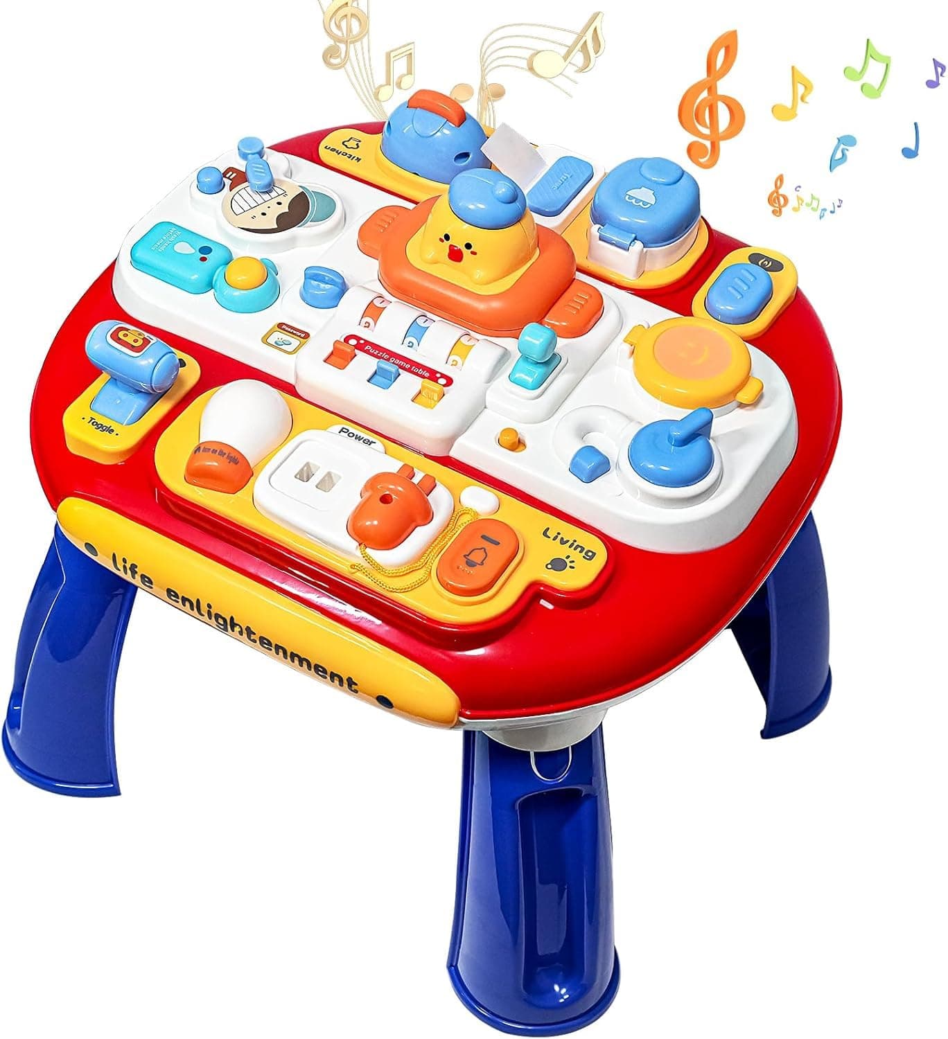 Soofam Baby Activity Center, Musical Toy for 6-36 Months, Learning Table with Lights & Sounds, Redblue, Cartoon Theme