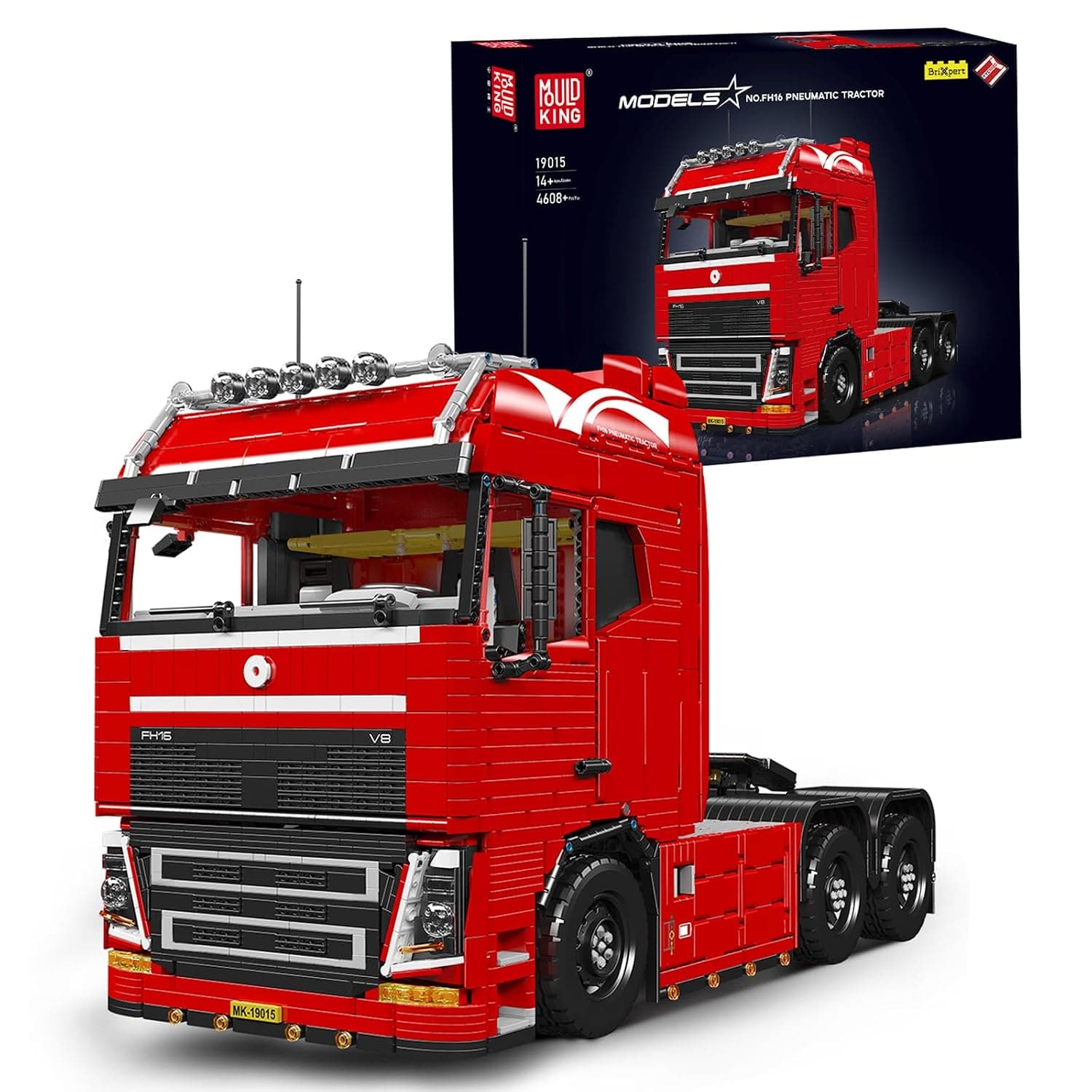 Mould King 19015 Technik Truck Tractor Construction Kit, Remote Controlled MOC Model with App Control, Pneumatic Function, 4608 Pieces Truck Building Blocks for Adults and Teenagers from 14 Years
